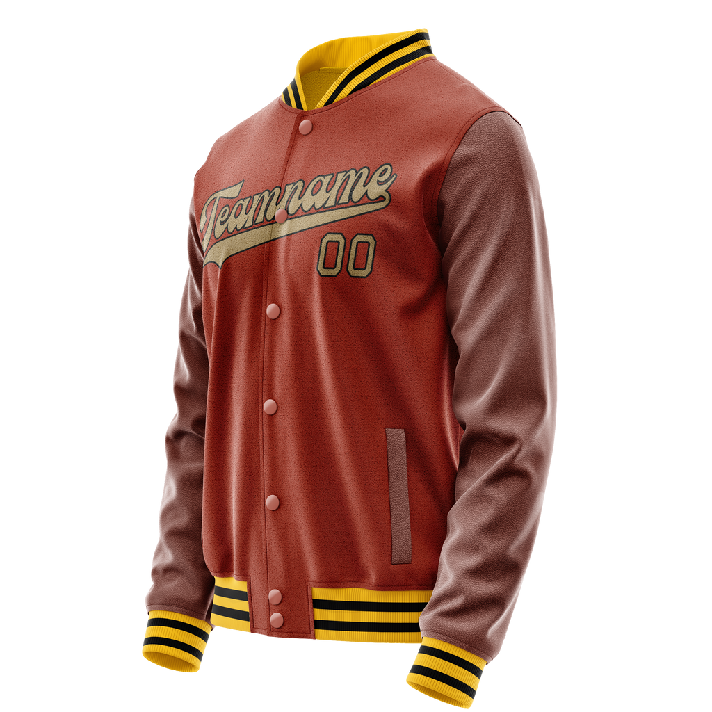Personalized Coral & Red Old-Gold Solid Color Varsity Letterman Jacket