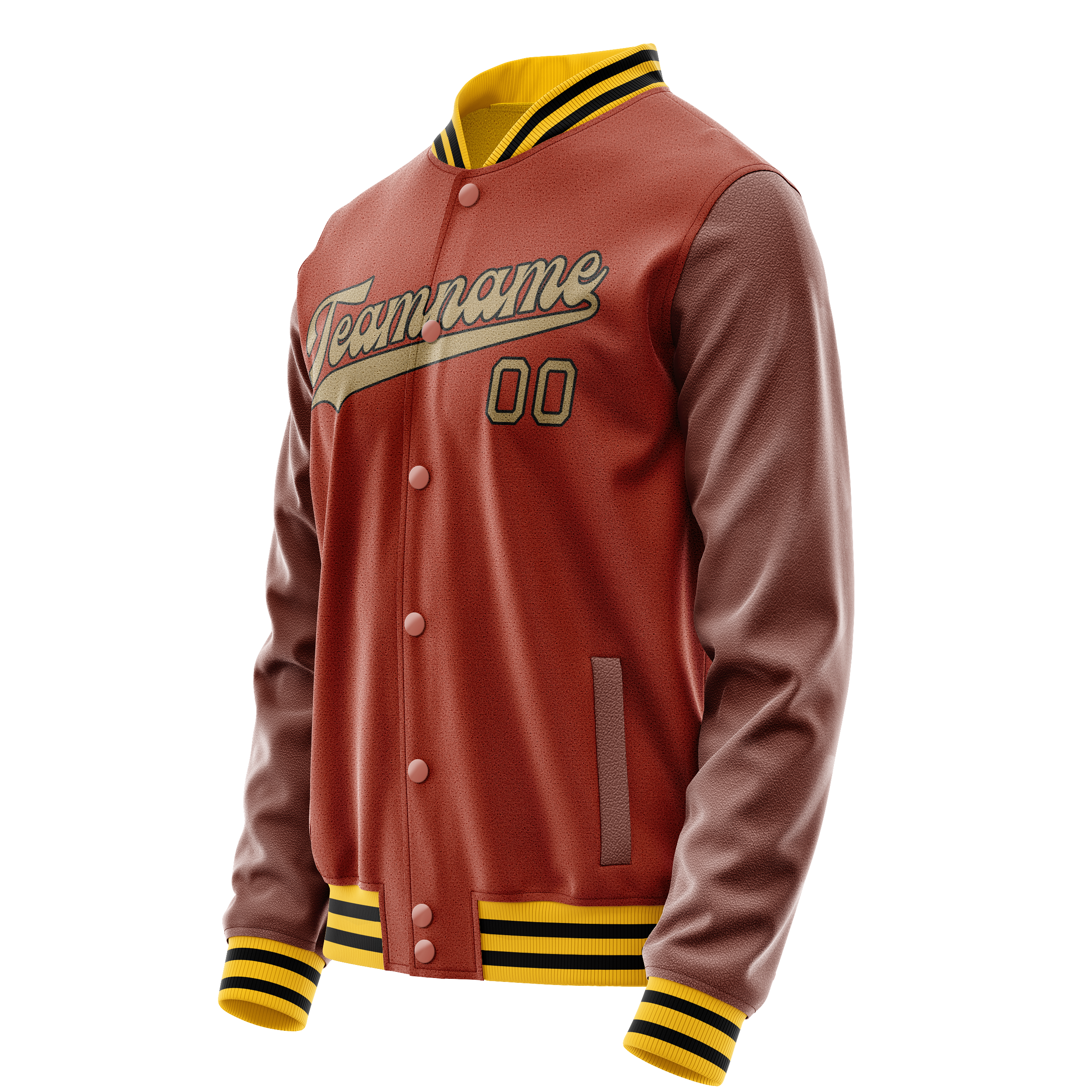 Personalized Coral & Red Old-Gold Solid Color Varsity Letterman Jacket
