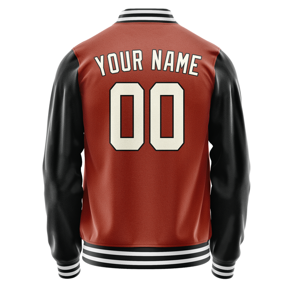 Personalized Coral & Red Black Solid Color Varsity Letterman Jacket