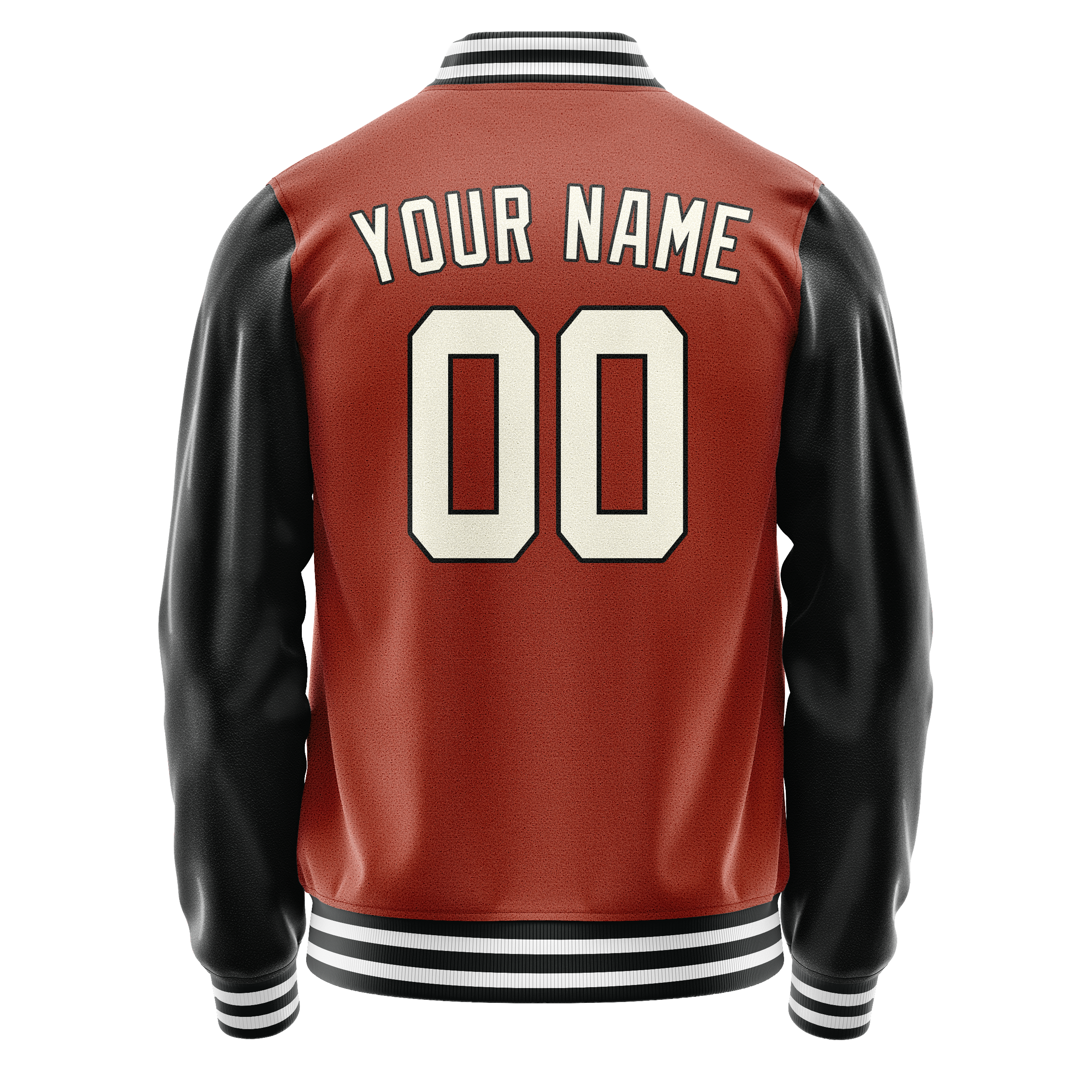 Personalized Coral & Red Black Solid Color Varsity Letterman Jacket