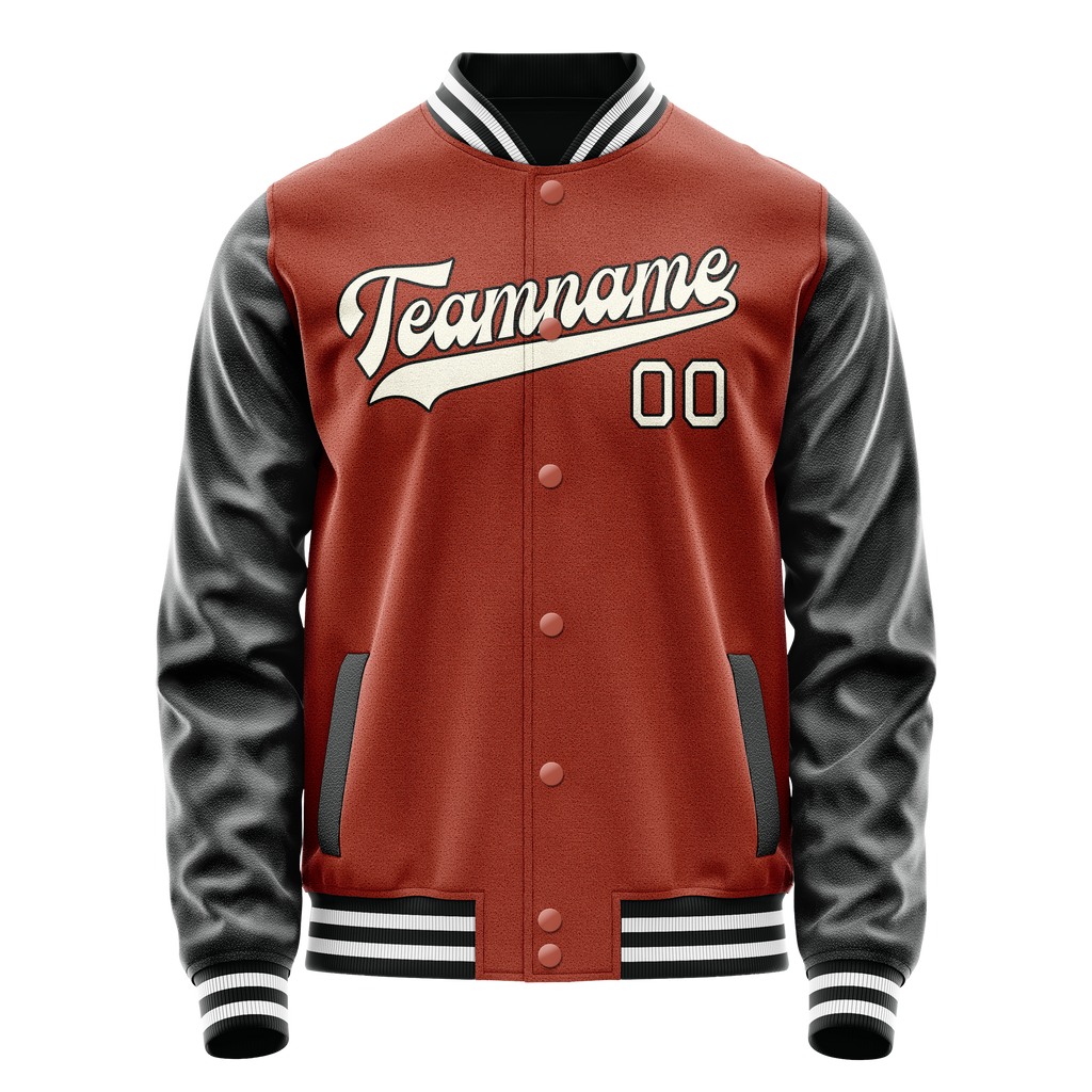 Personalized Coral & Red Black Solid Color Varsity Letterman Jacket