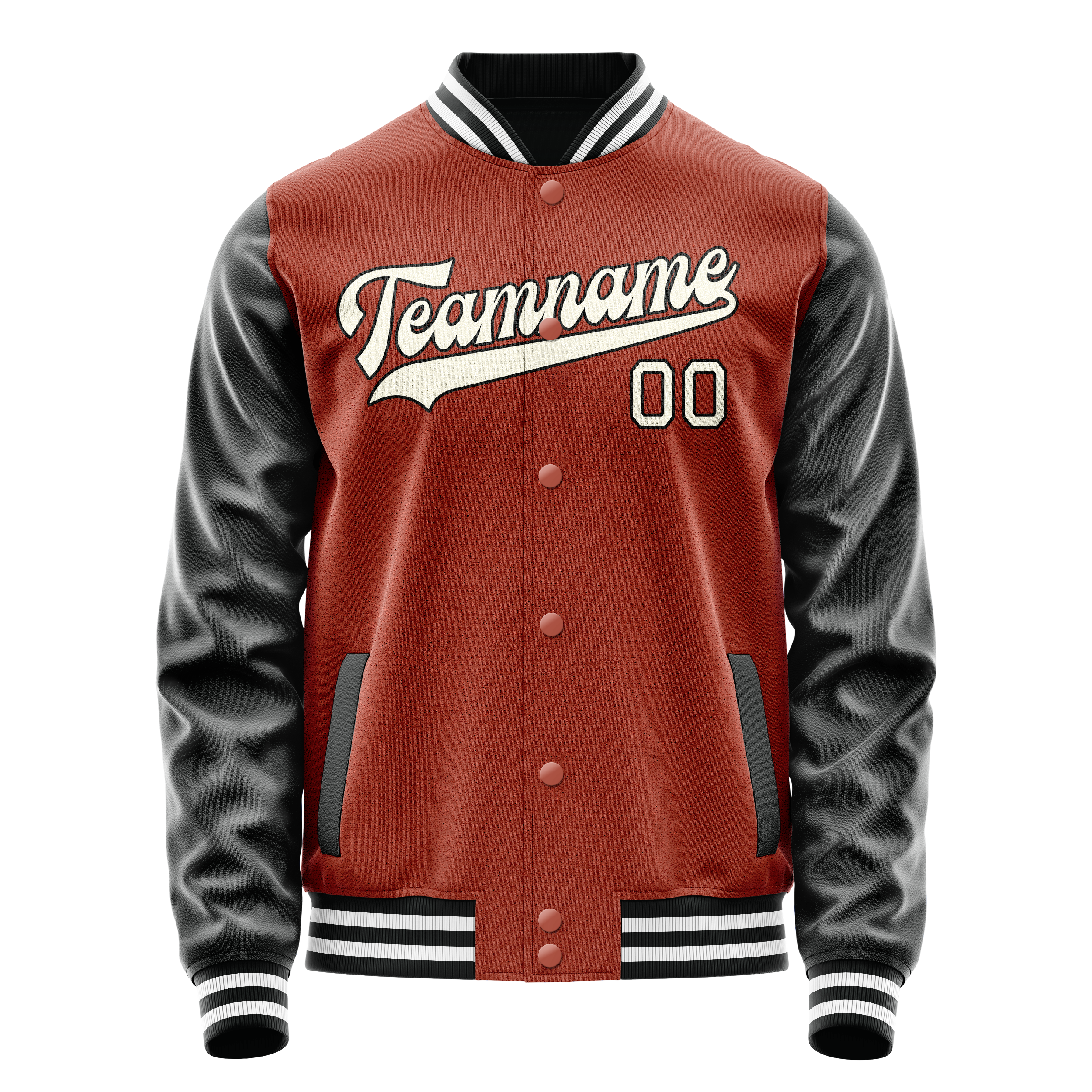 Personalized Coral & Red Black Solid Color Varsity Letterman Jacket