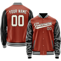 Personalized Coral & Red Black Solid Color Varsity Letterman Jacket