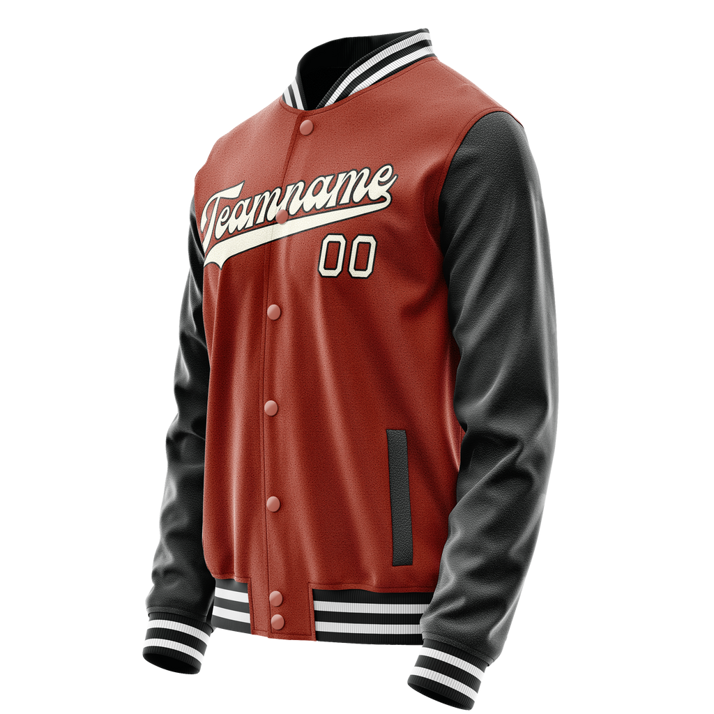 Personalized Coral & Red Black Solid Color Varsity Letterman Jacket