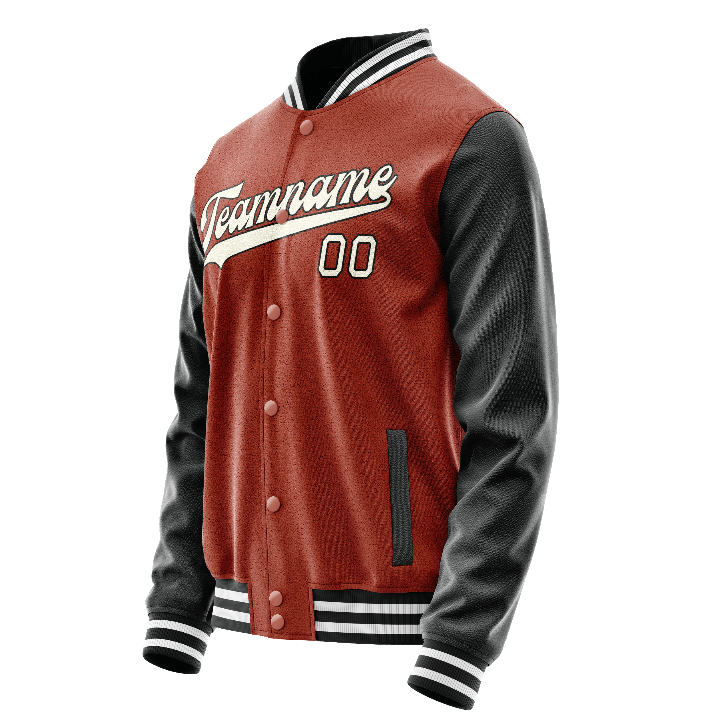 Personalized Coral & Red Black Solid Color Varsity Letterman Jacket