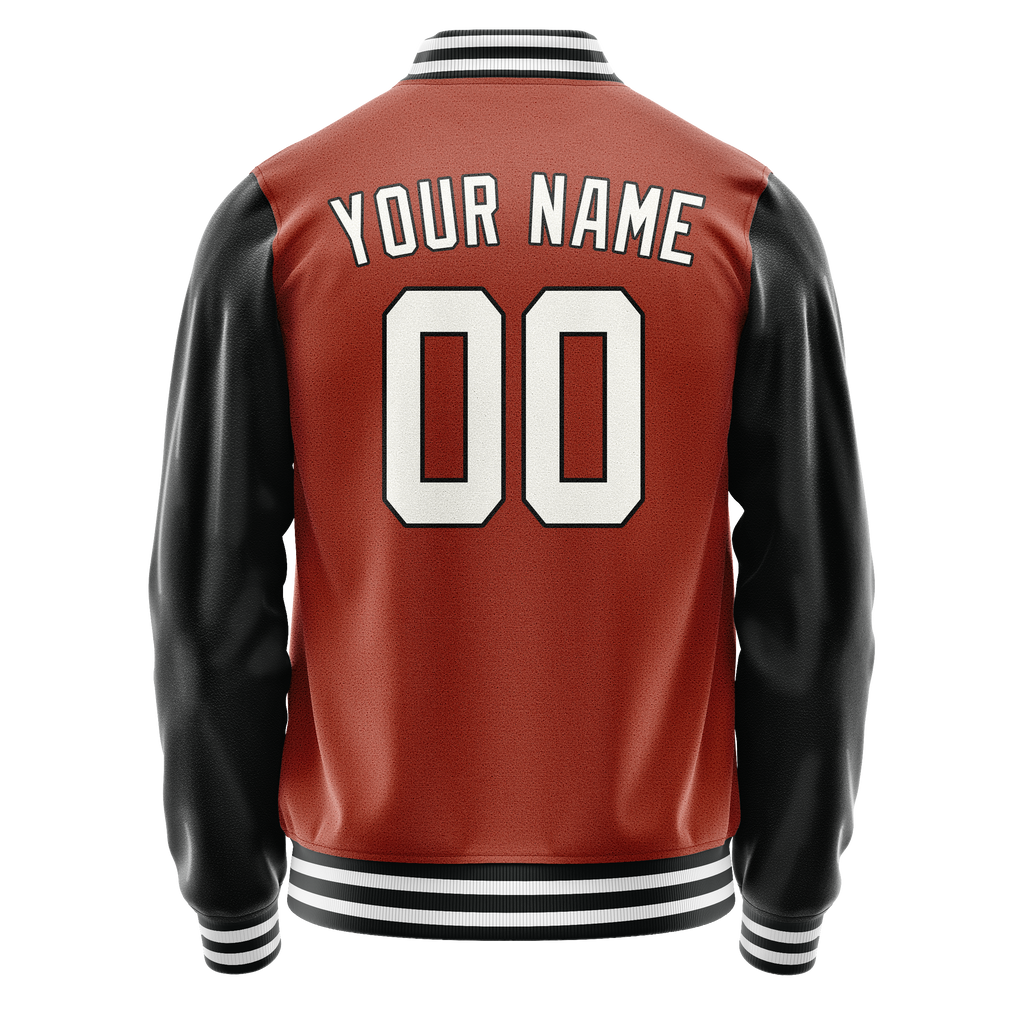 Personalized Coral & Red Black Solid Color Varsity Letterman Jacket