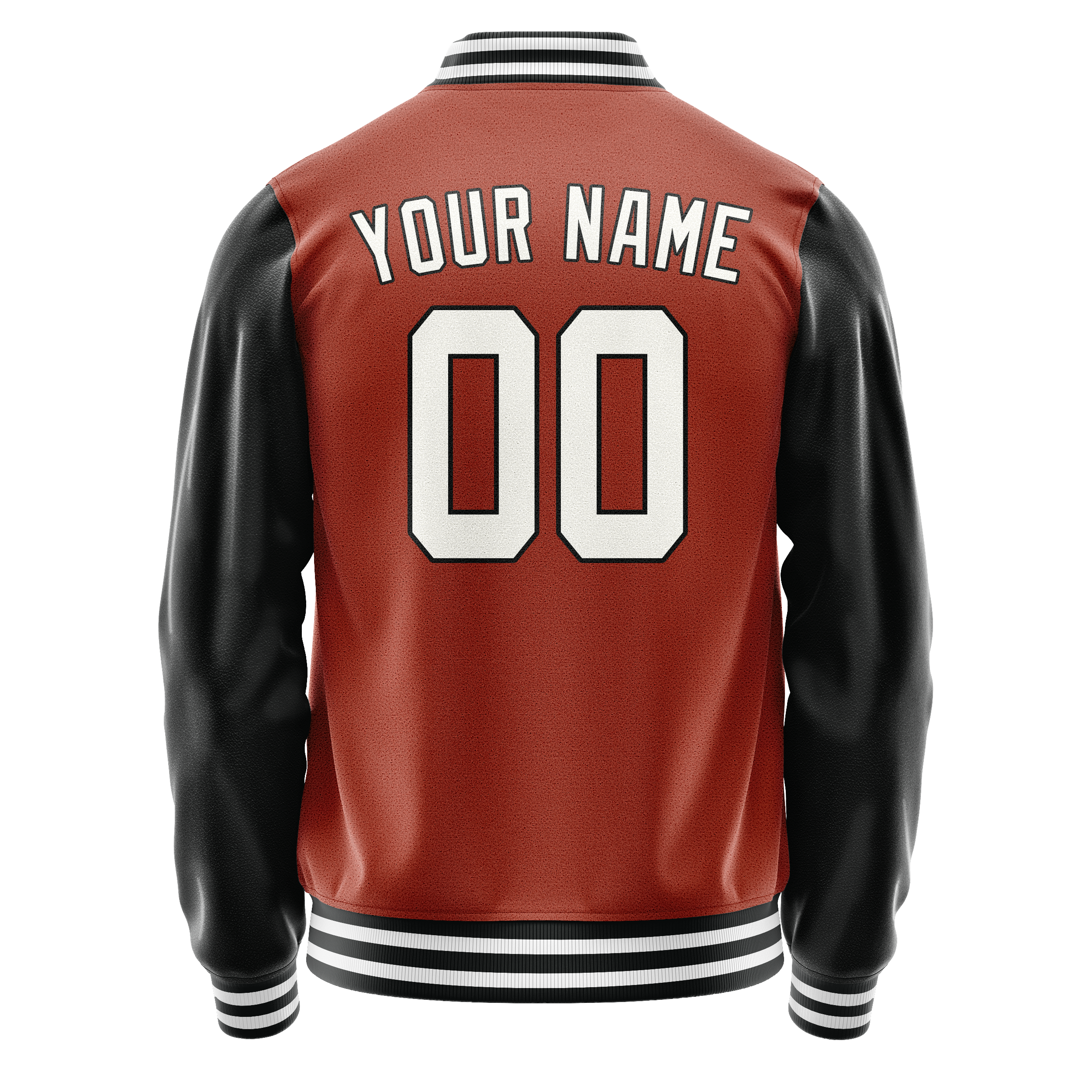 Personalized Coral & Red Black Solid Color Varsity Letterman Jacket