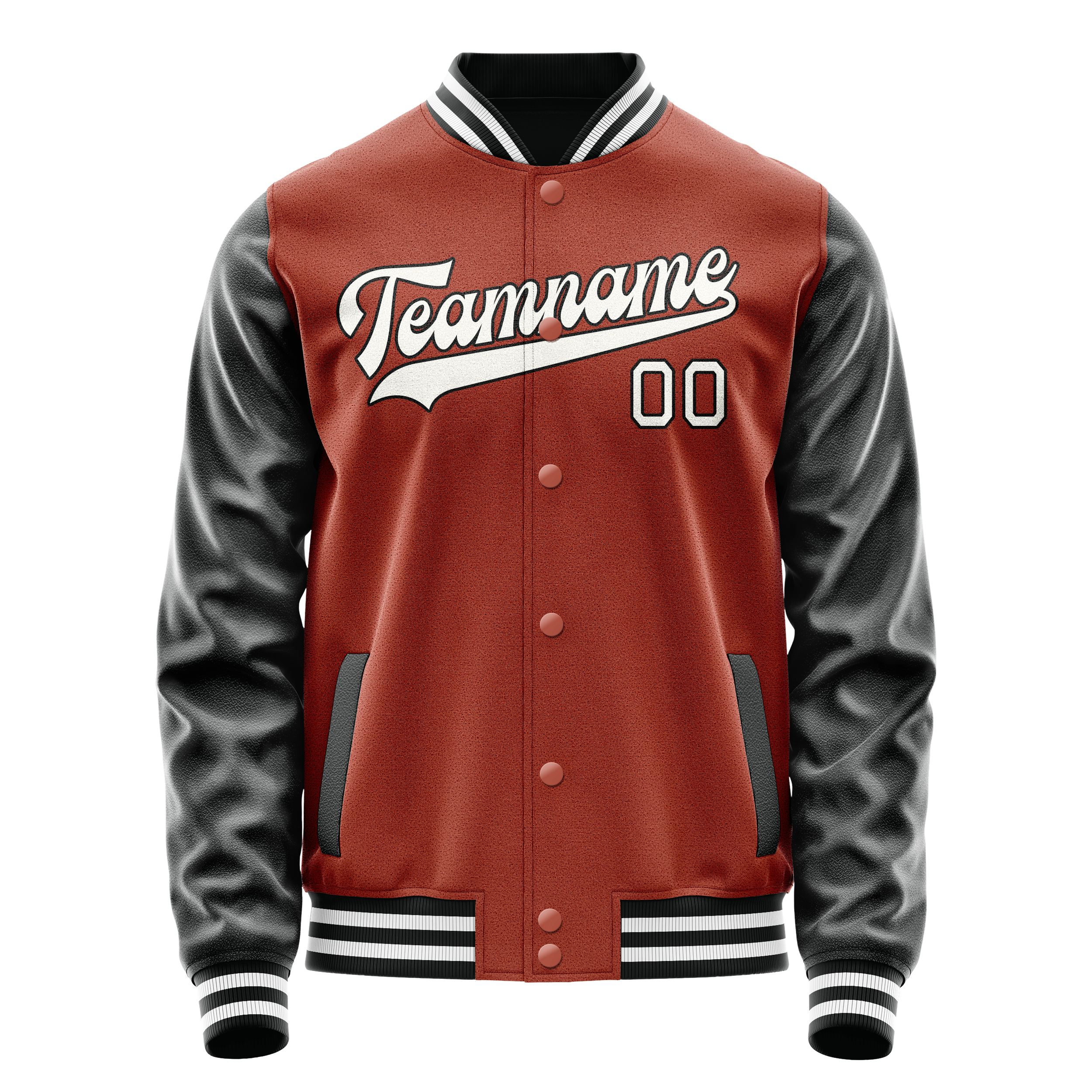 Personalized Coral & Red Black Solid Color Varsity Letterman Jacket