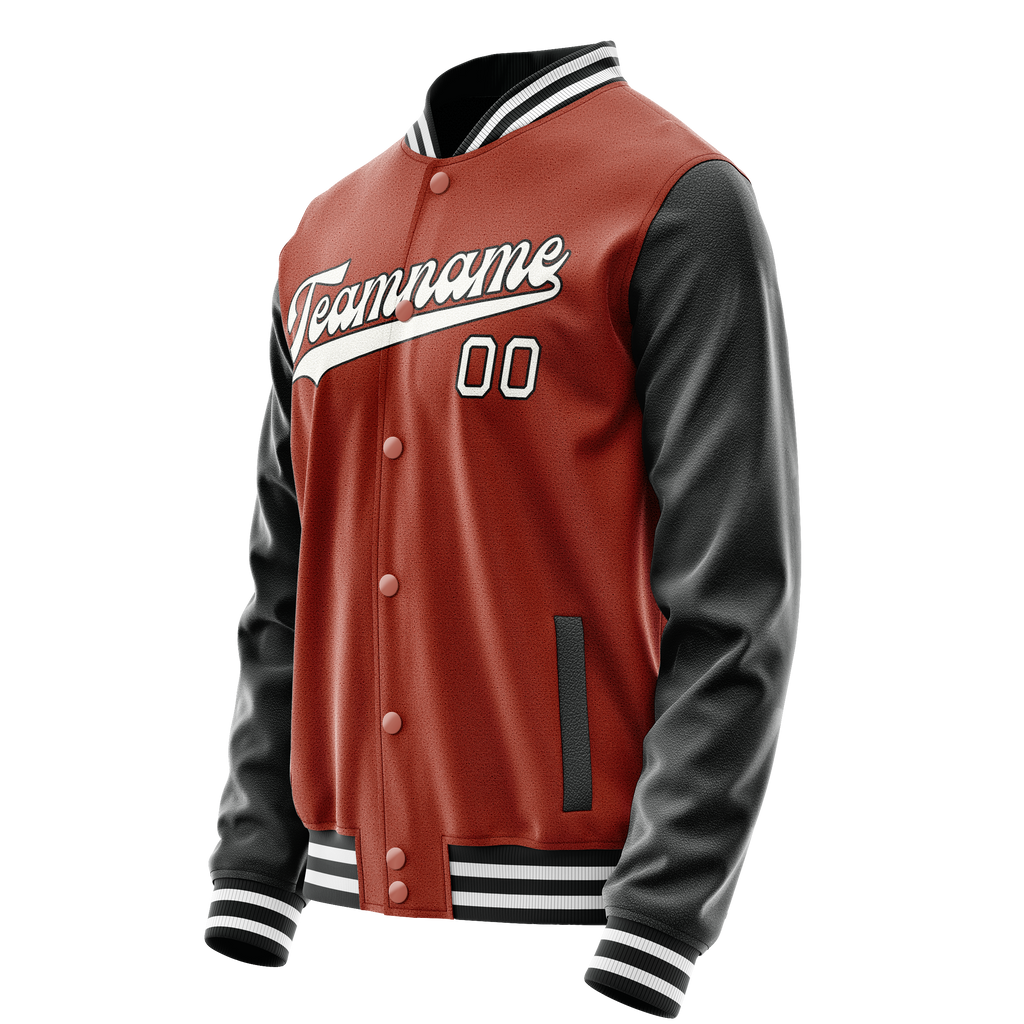 Personalized Coral & Red Black Solid Color Varsity Letterman Jacket