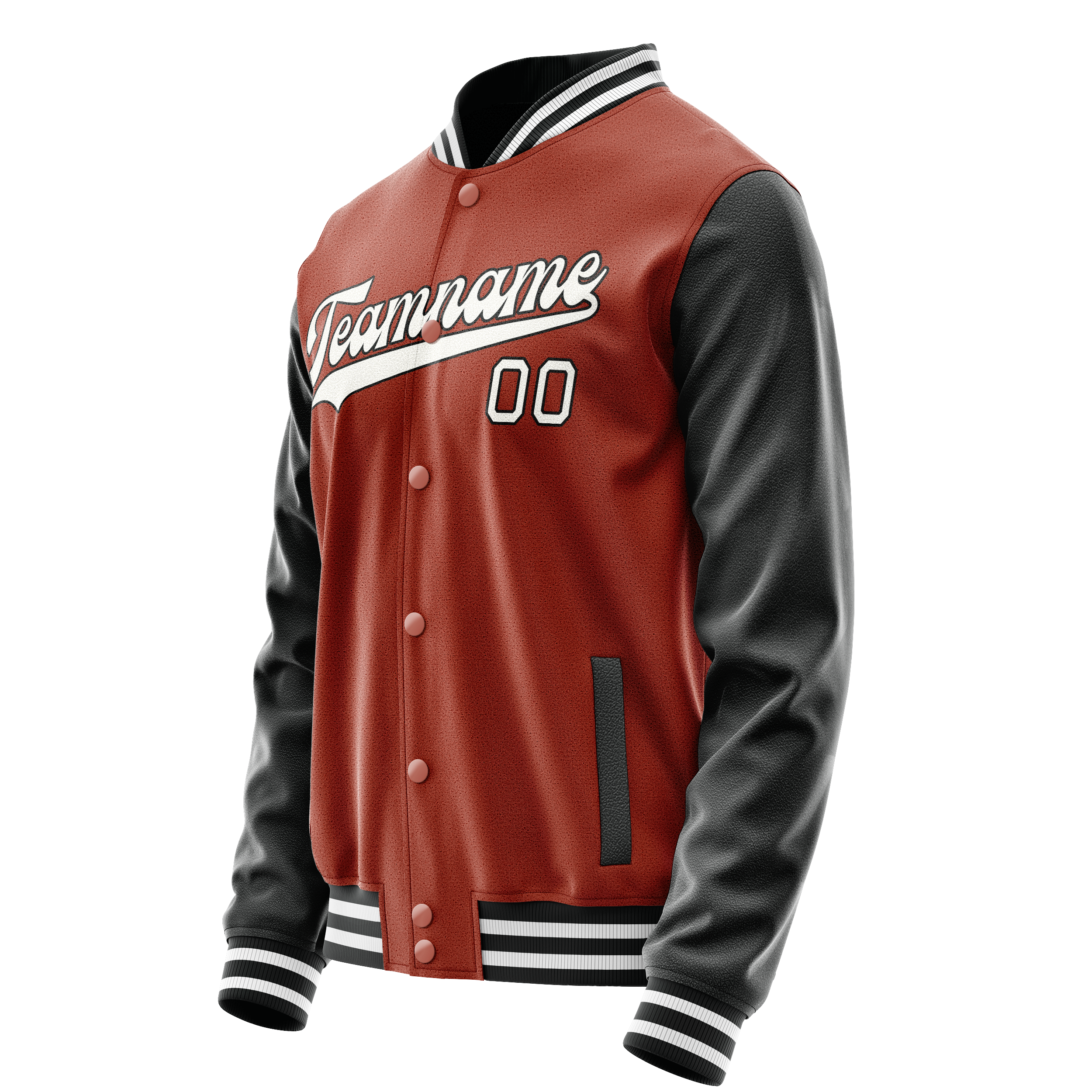 Personalized Coral & Red Black Solid Color Varsity Letterman Jacket