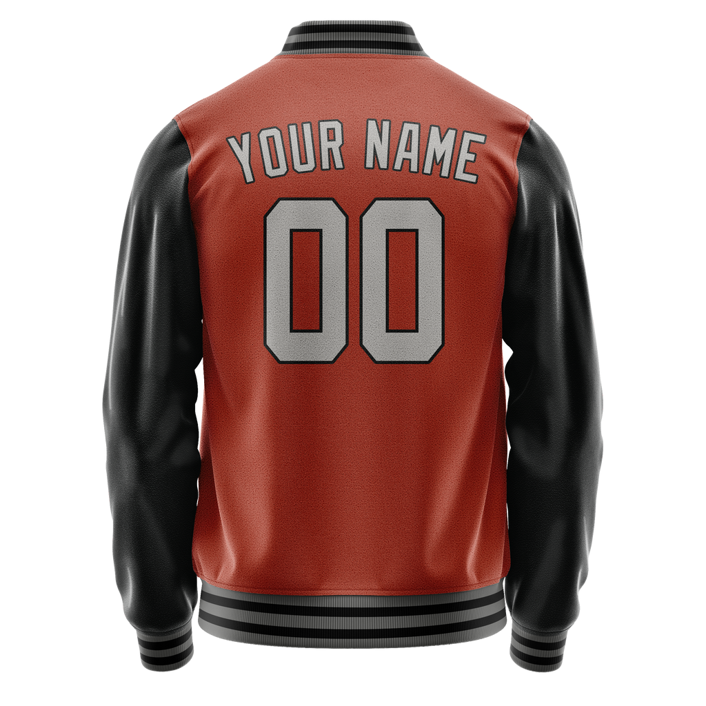 Personalized Coral & Red Black Solid Color Varsity Letterman Jacket