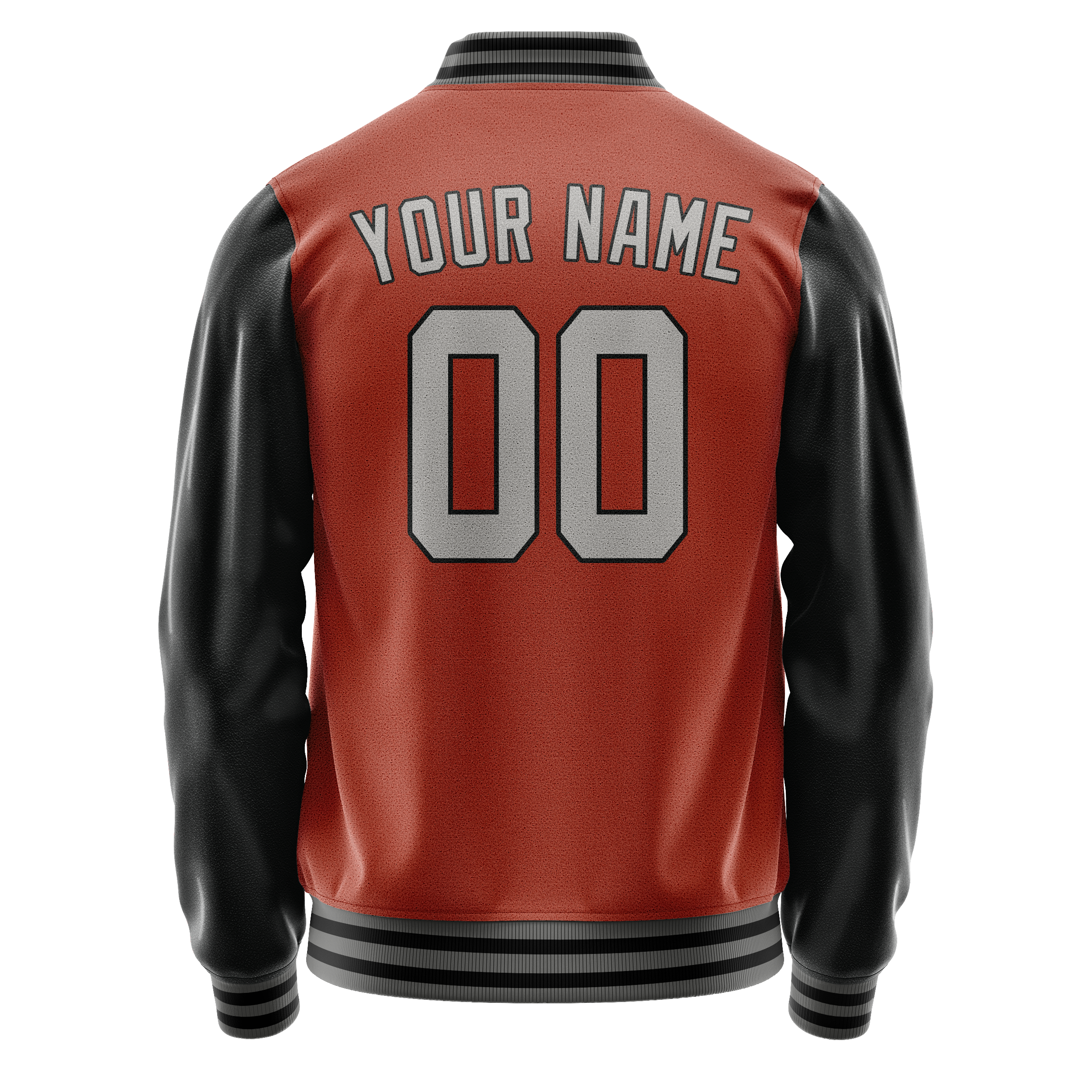 Personalized Coral & Red Black Solid Color Varsity Letterman Jacket