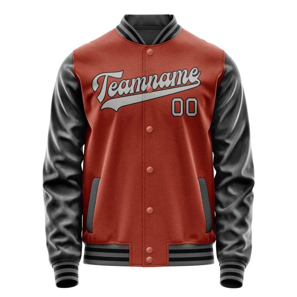 Personalized Coral & Red Black Solid Color Varsity Letterman Jacket