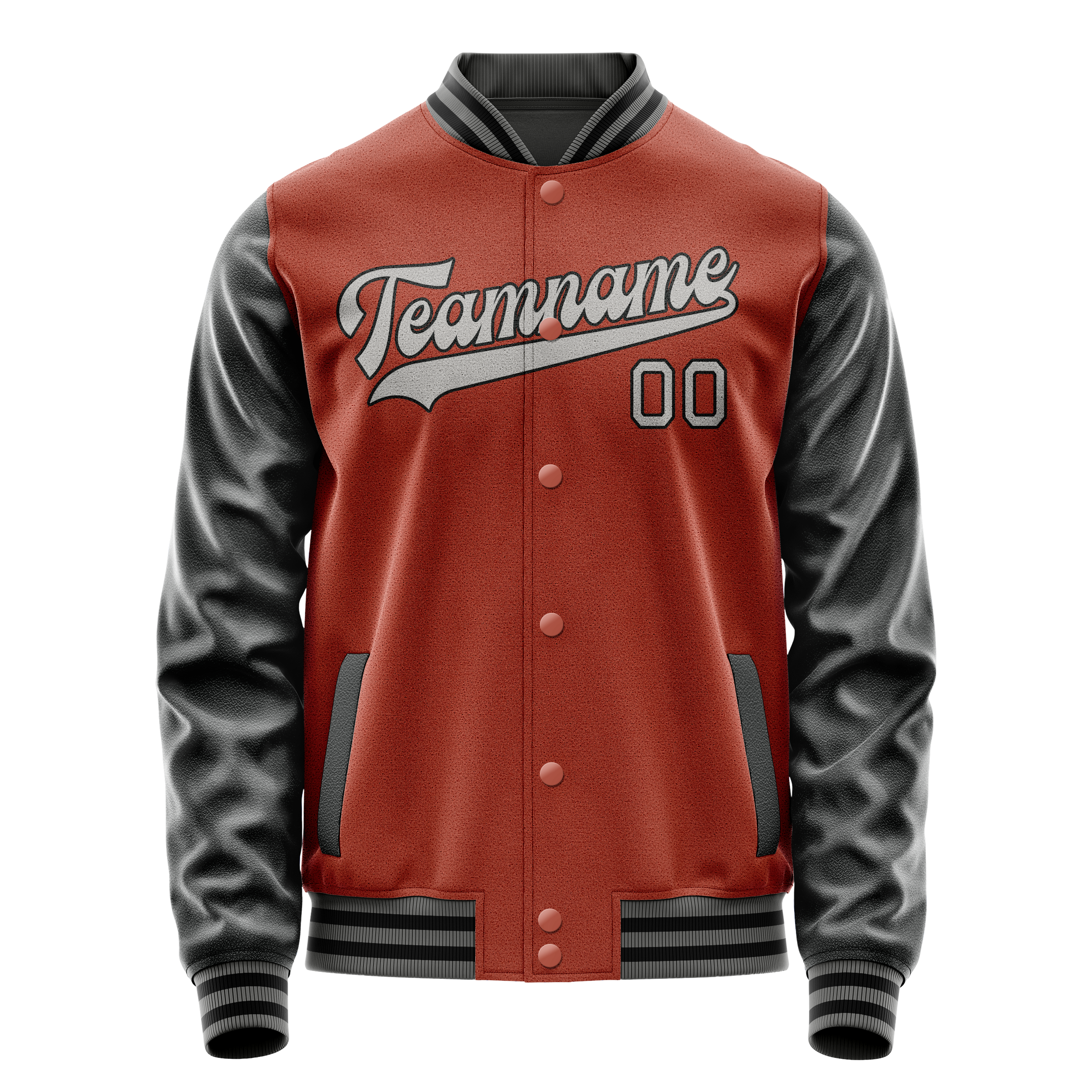 Personalized Coral & Red Black Solid Color Varsity Letterman Jacket