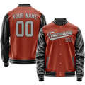 Personalized Coral & Red Black Solid Color Varsity Letterman Jacket