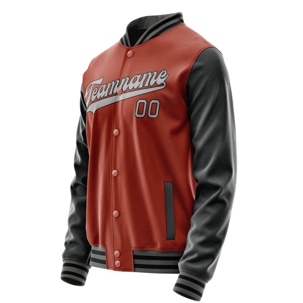 Personalized Coral & Red Black Solid Color Varsity Letterman Jacket