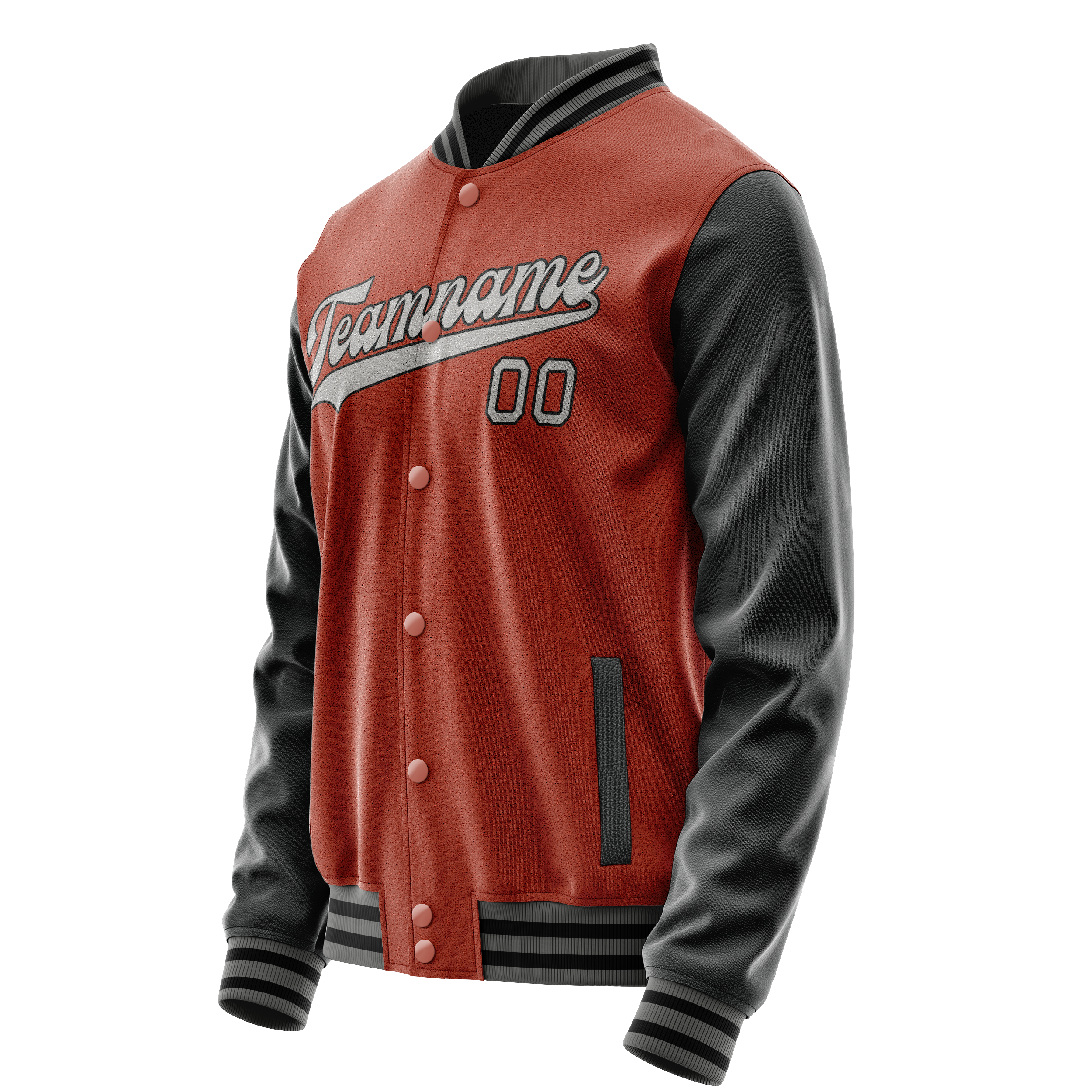 Personalized Coral & Red Black Solid Color Varsity Letterman Jacket