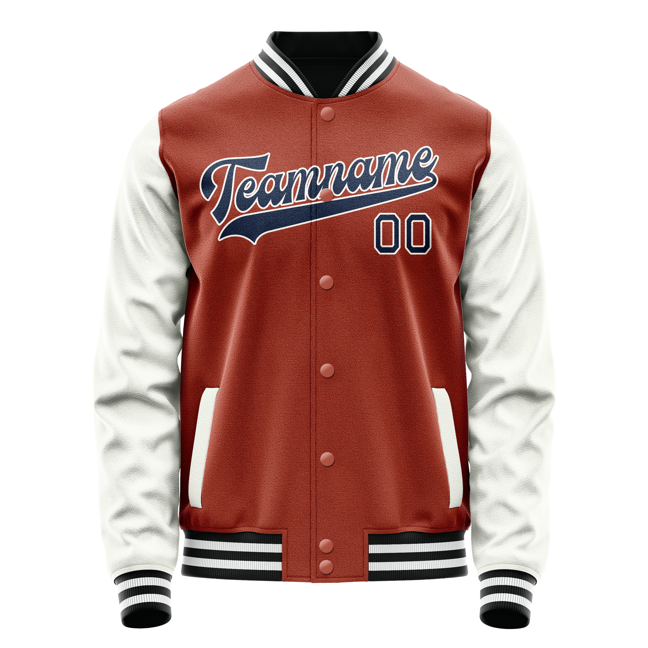 Personalized Coral & Red White Solid Color Varsity Letterman Jacket