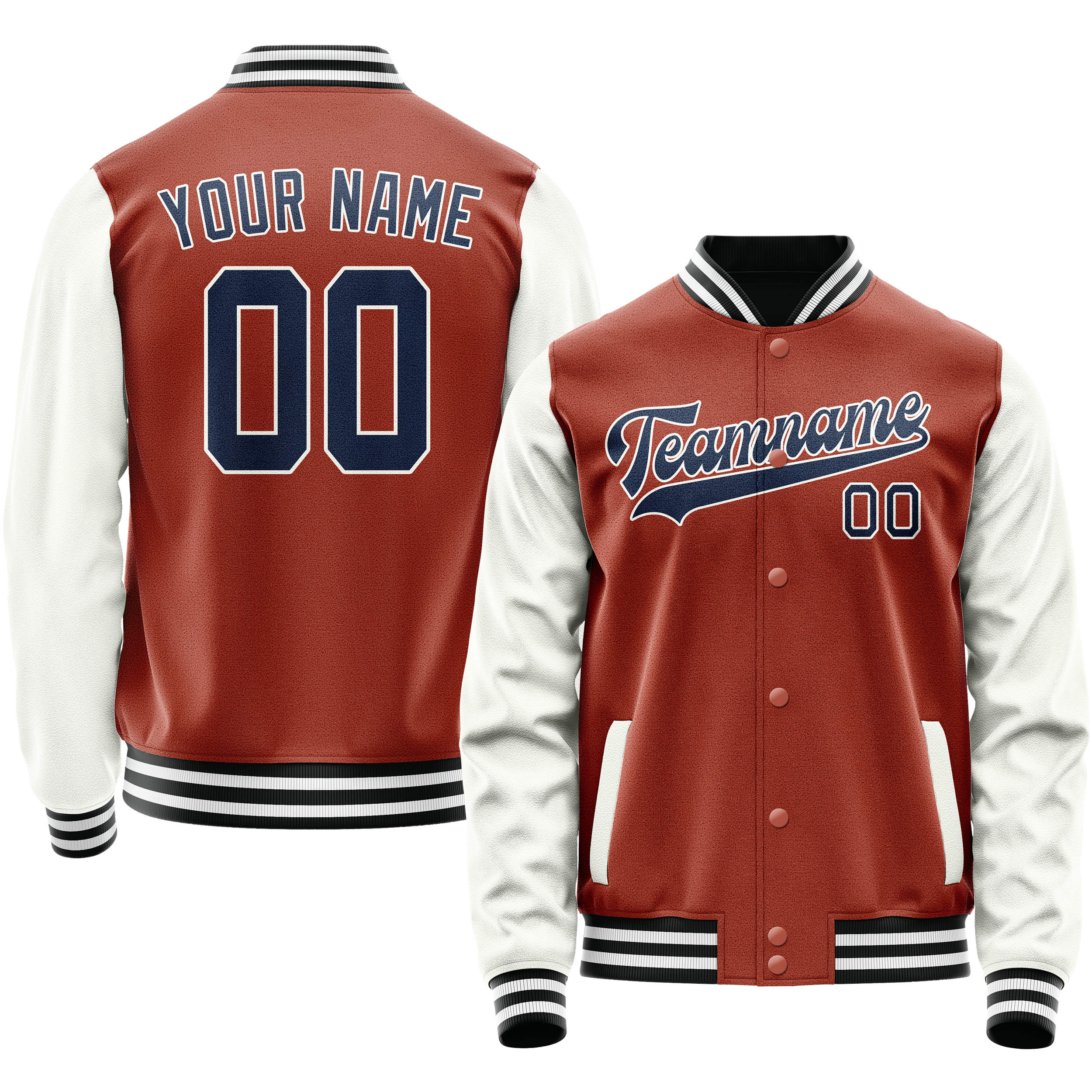 Personalized Coral & Red White Solid Color Varsity Letterman Jacket