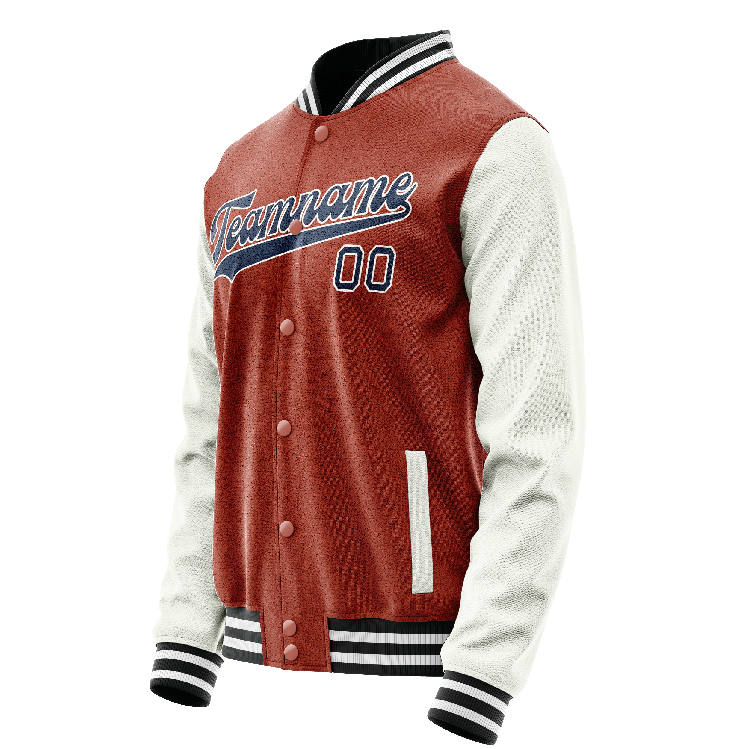 Personalized Coral & Red White Solid Color Varsity Letterman Jacket