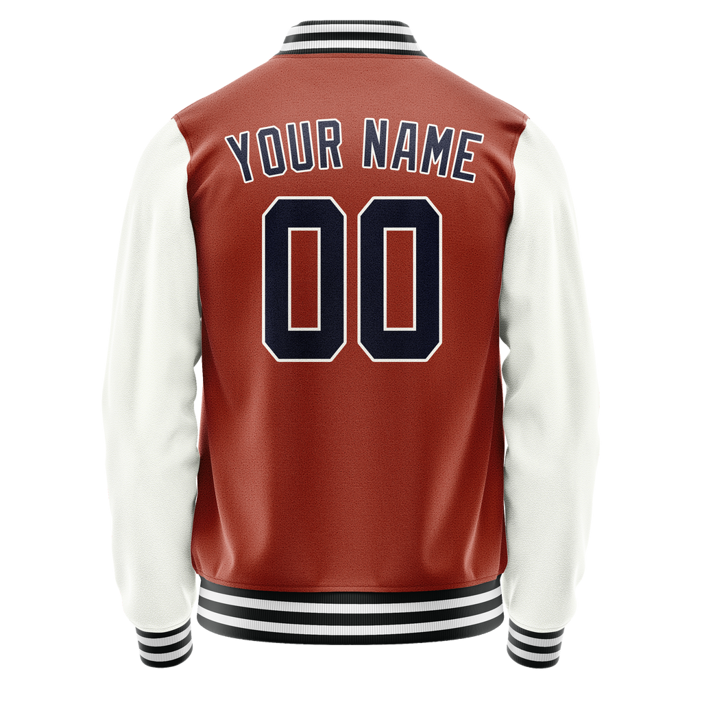 Personalized Coral & Red White Solid Color Varsity Letterman Jacket