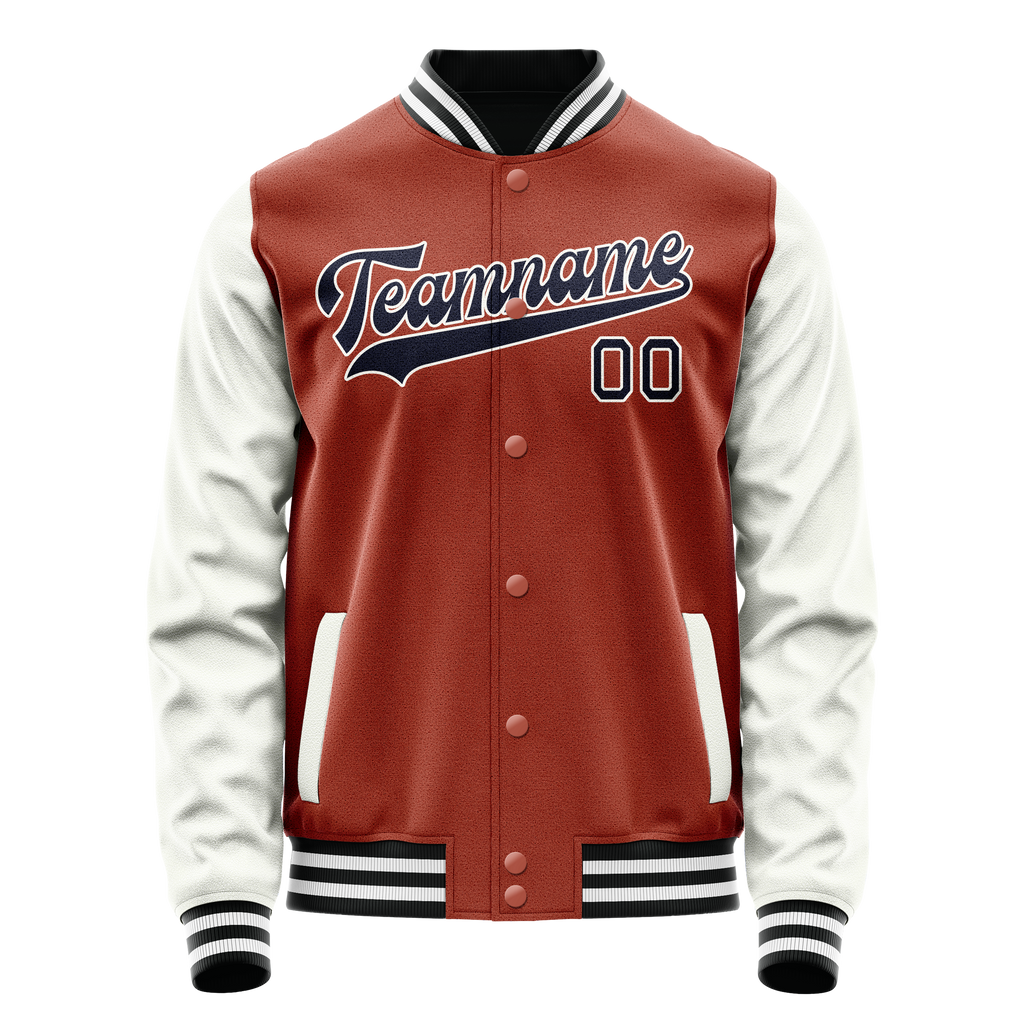 Personalized Coral & Red White Solid Color Varsity Letterman Jacket