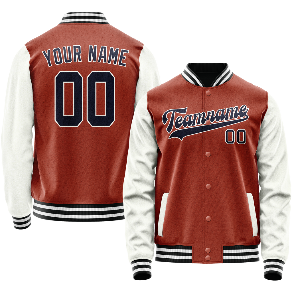 Personalized Coral & Red White Solid Color Varsity Letterman Jacket