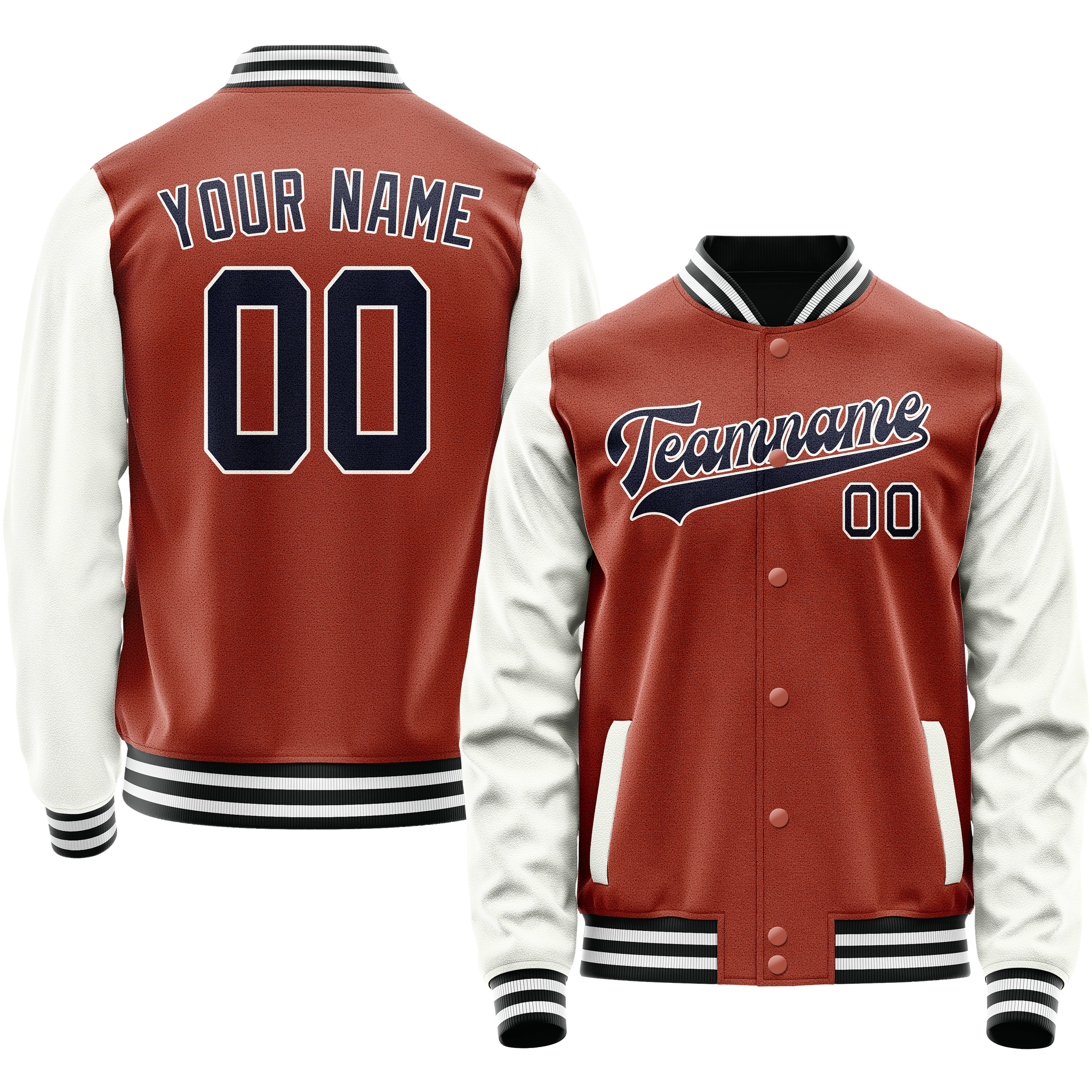 Personalized Coral & Red White Solid Color Varsity Letterman Jacket
