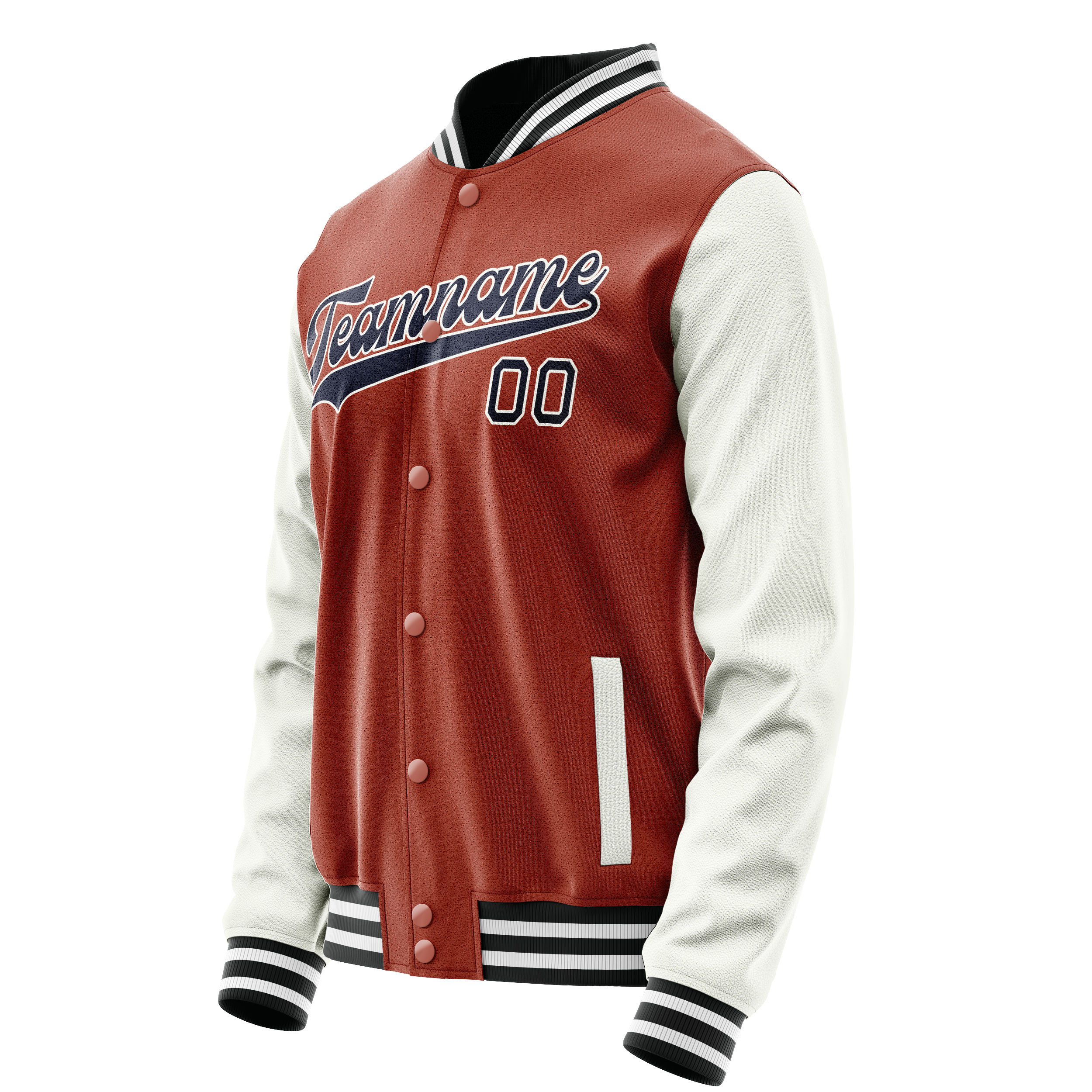 Personalized Coral & Red White Solid Color Varsity Letterman Jacket