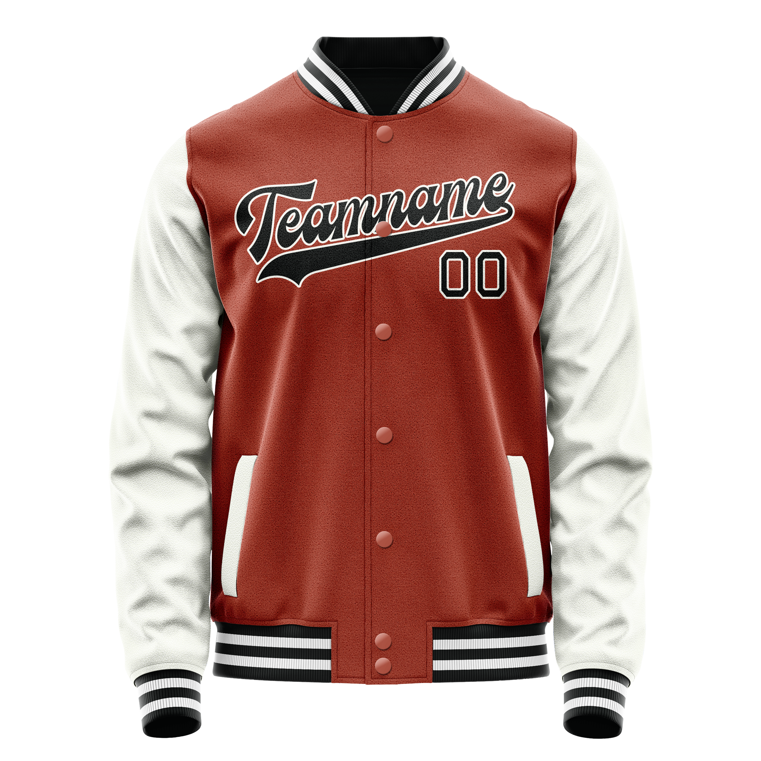 Personalized Coral & Red White Solid Color Varsity Letterman Jacket