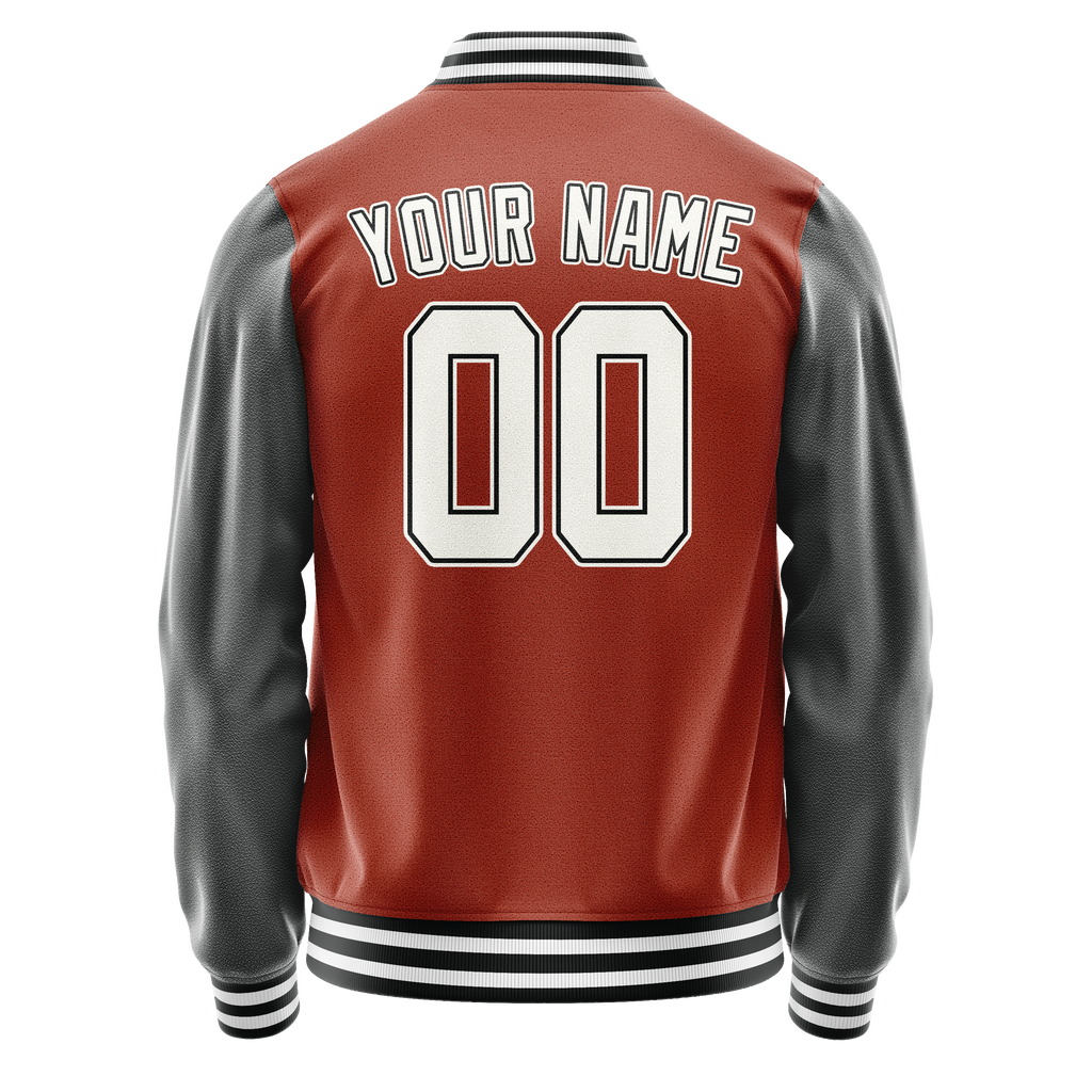 Personalized Coral & Red Gray Solid Color Varsity Letterman Jacket