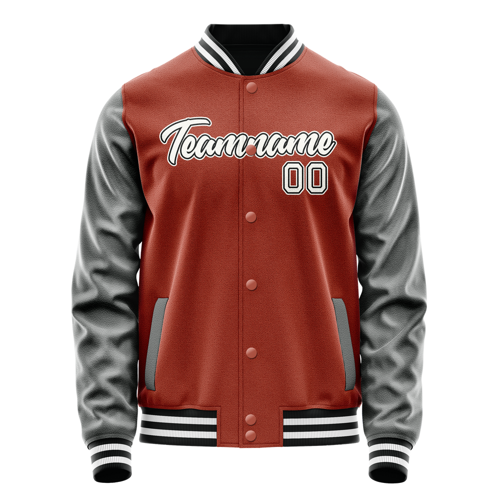 Personalized Coral & Red Gray Solid Color Varsity Letterman Jacket