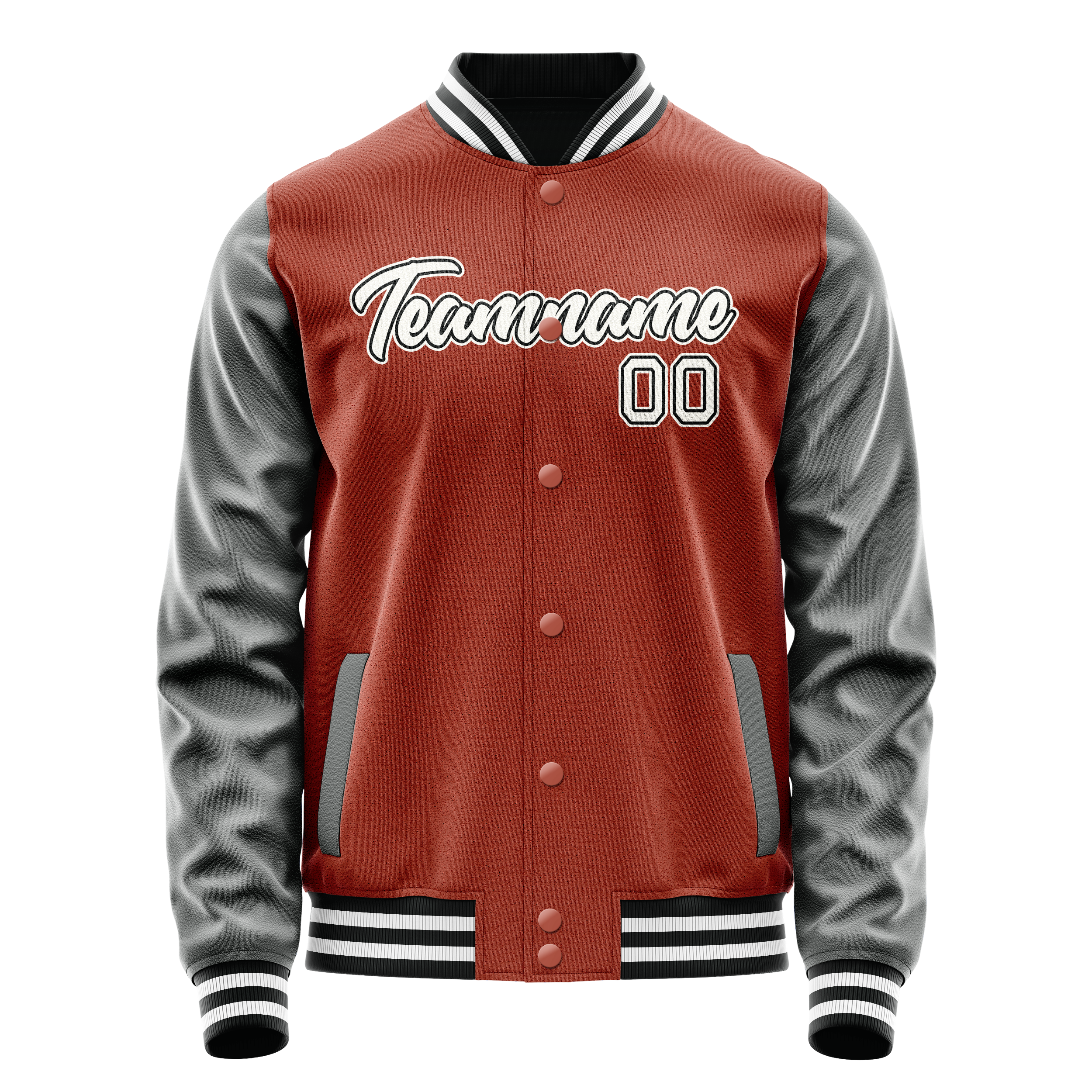 Personalized Coral & Red Gray Solid Color Varsity Letterman Jacket
