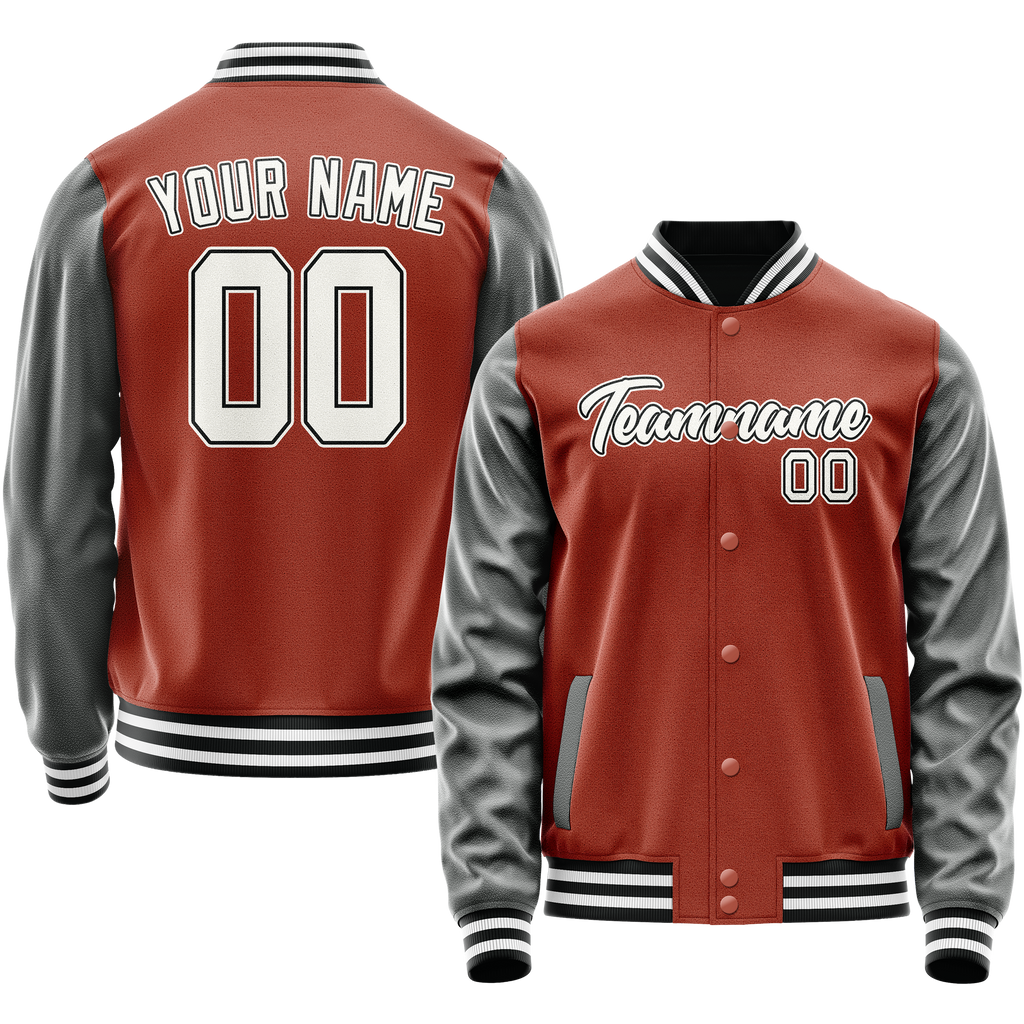 Personalized Coral & Red Gray Solid Color Varsity Letterman Jacket