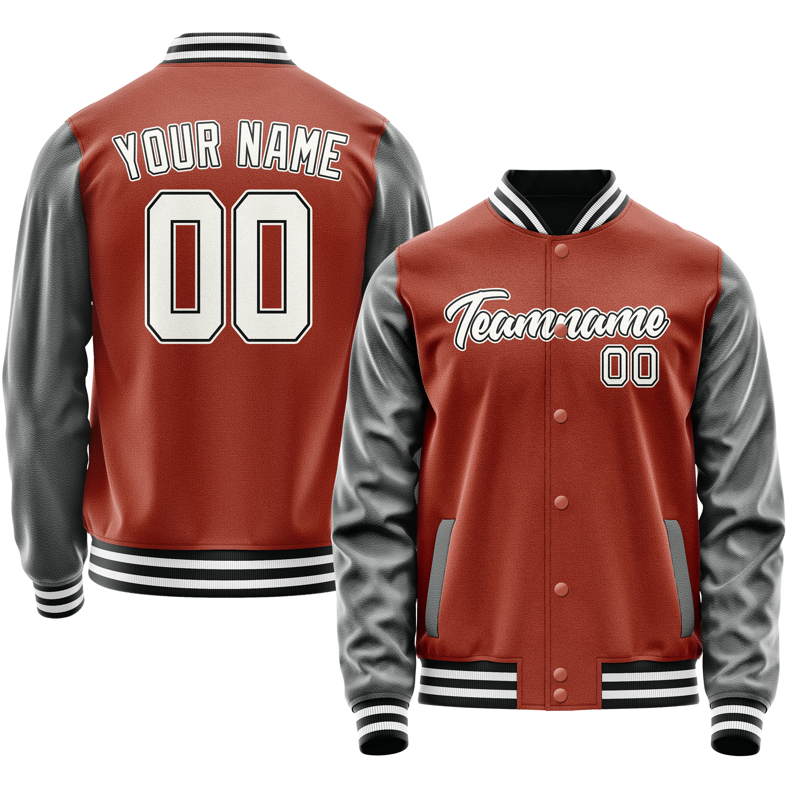 Personalized Coral & Red Gray Solid Color Varsity Letterman Jacket