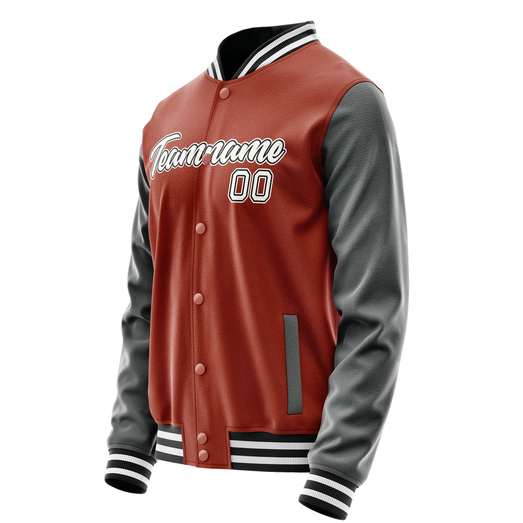 Personalized Coral & Red Gray Solid Color Varsity Letterman Jacket