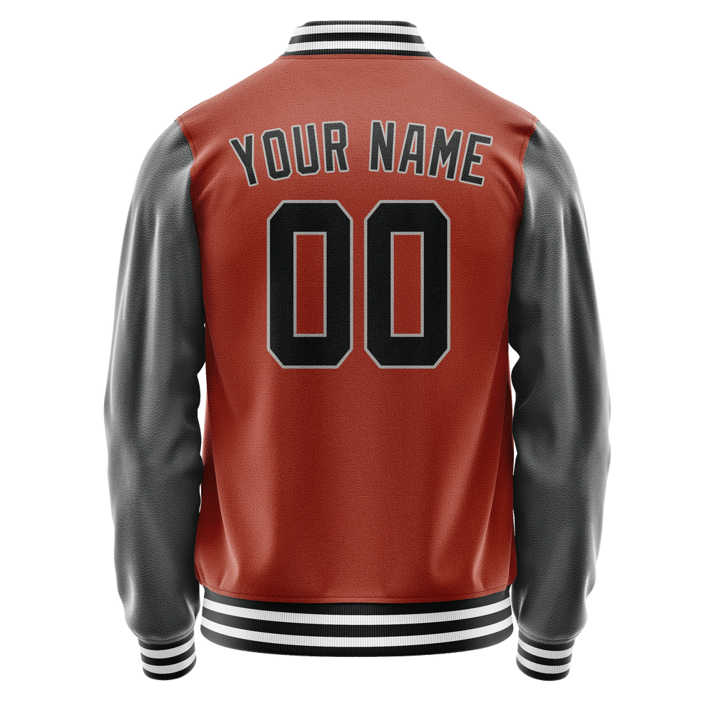 Personalized Coral & Red Gray Solid Color Varsity Letterman Jacket