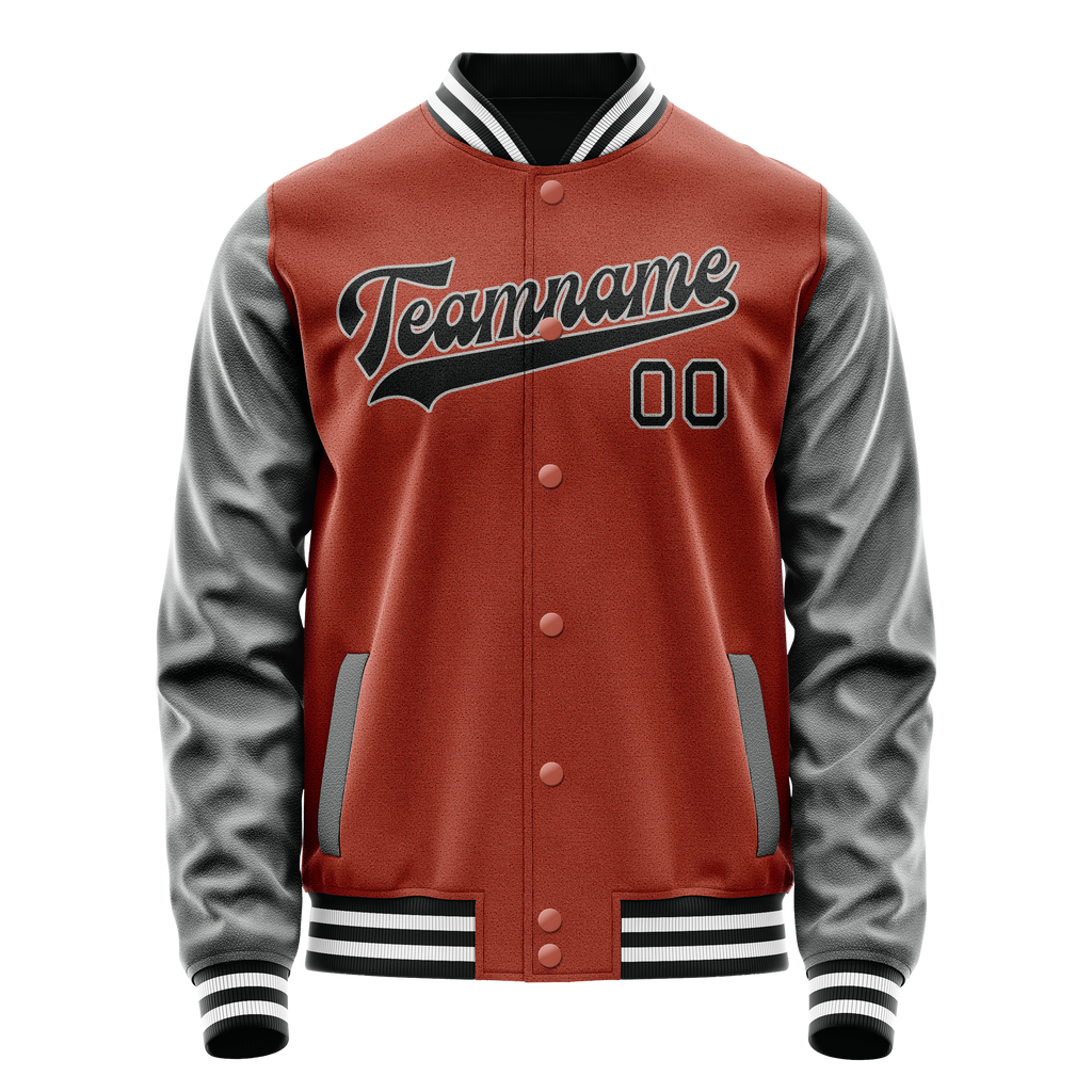 Personalized Coral & Red Gray Solid Color Varsity Letterman Jacket