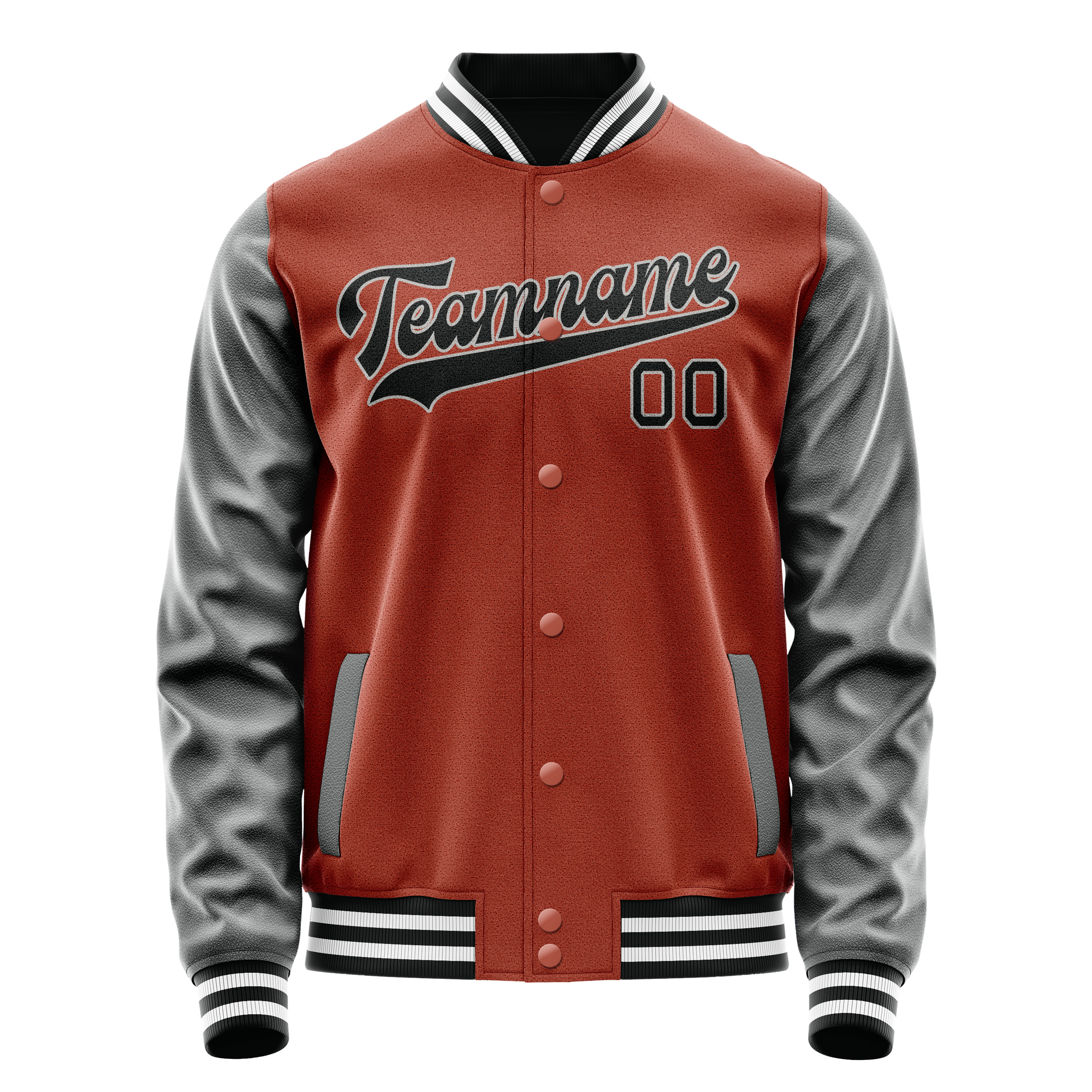 Personalized Coral & Red Gray Solid Color Varsity Letterman Jacket