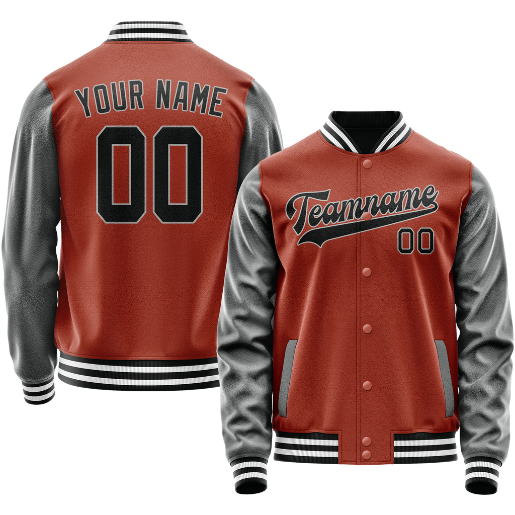 Personalized Coral & Red Gray Solid Color Varsity Letterman Jacket