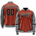 Personalized Coral & Red Gray Solid Color Varsity Letterman Jacket