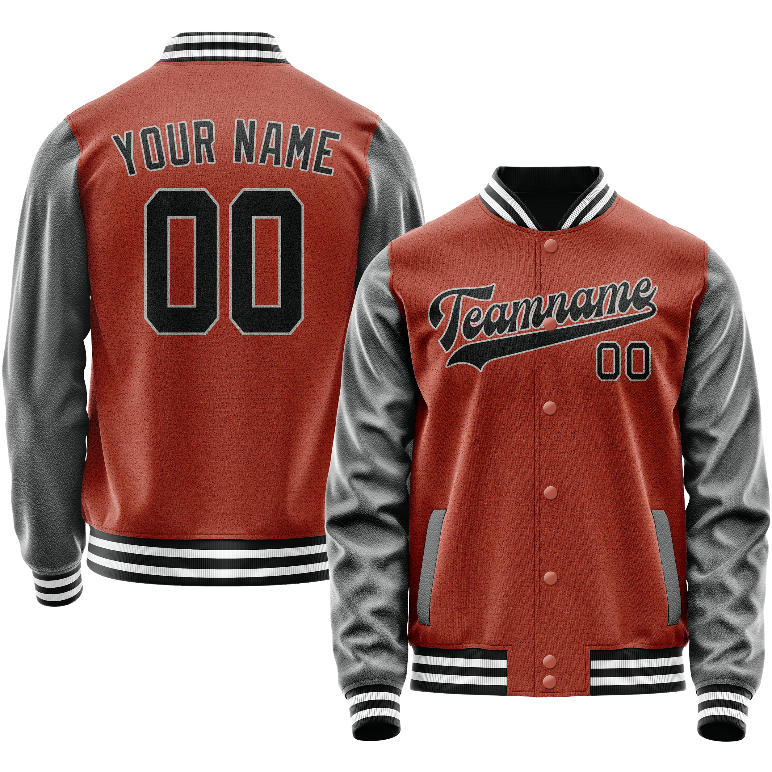 Personalized Coral & Red Gray Solid Color Varsity Letterman Jacket