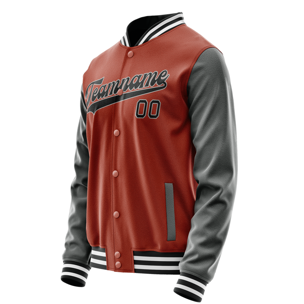 Personalized Coral & Red Gray Solid Color Varsity Letterman Jacket