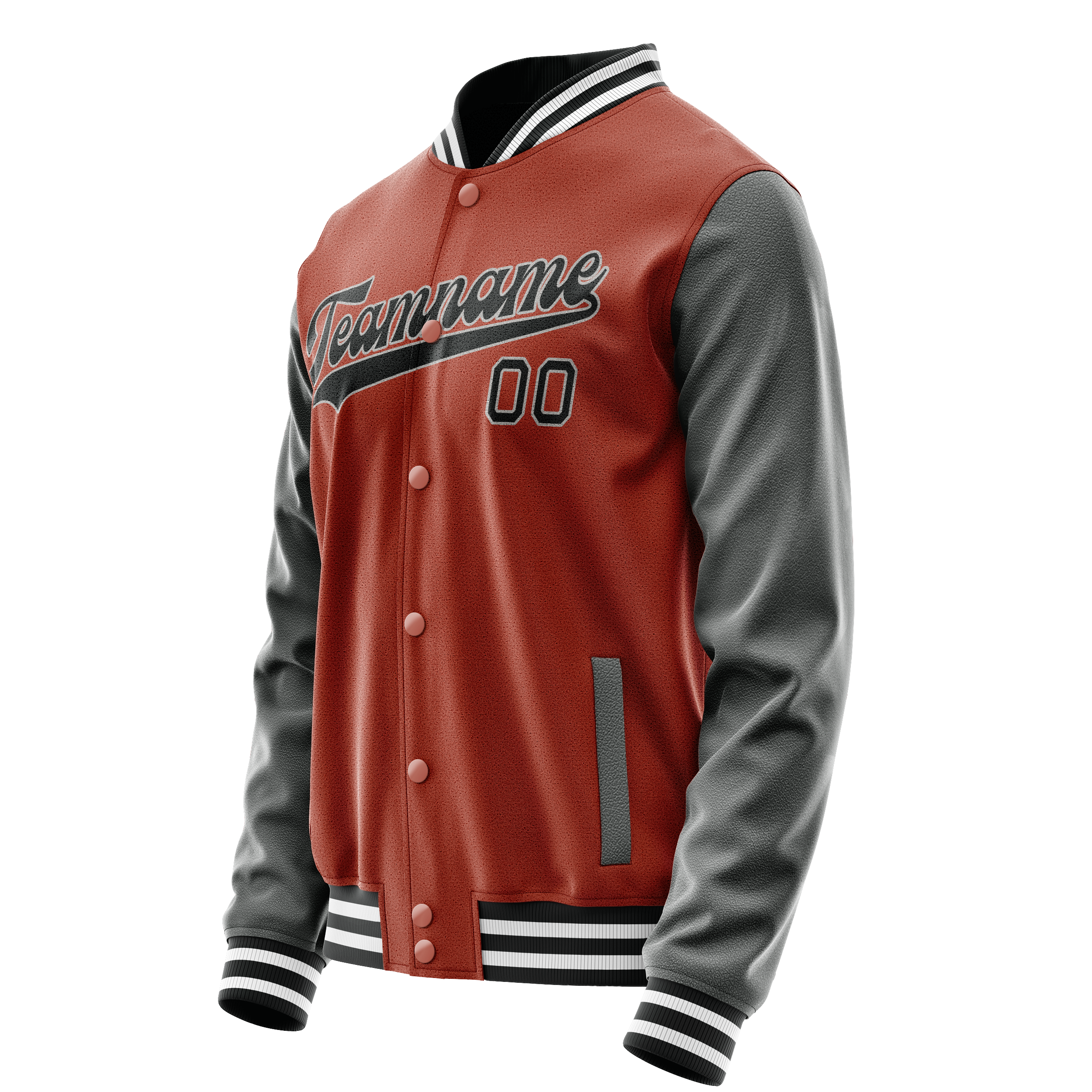 Personalized Coral & Red Gray Solid Color Varsity Letterman Jacket
