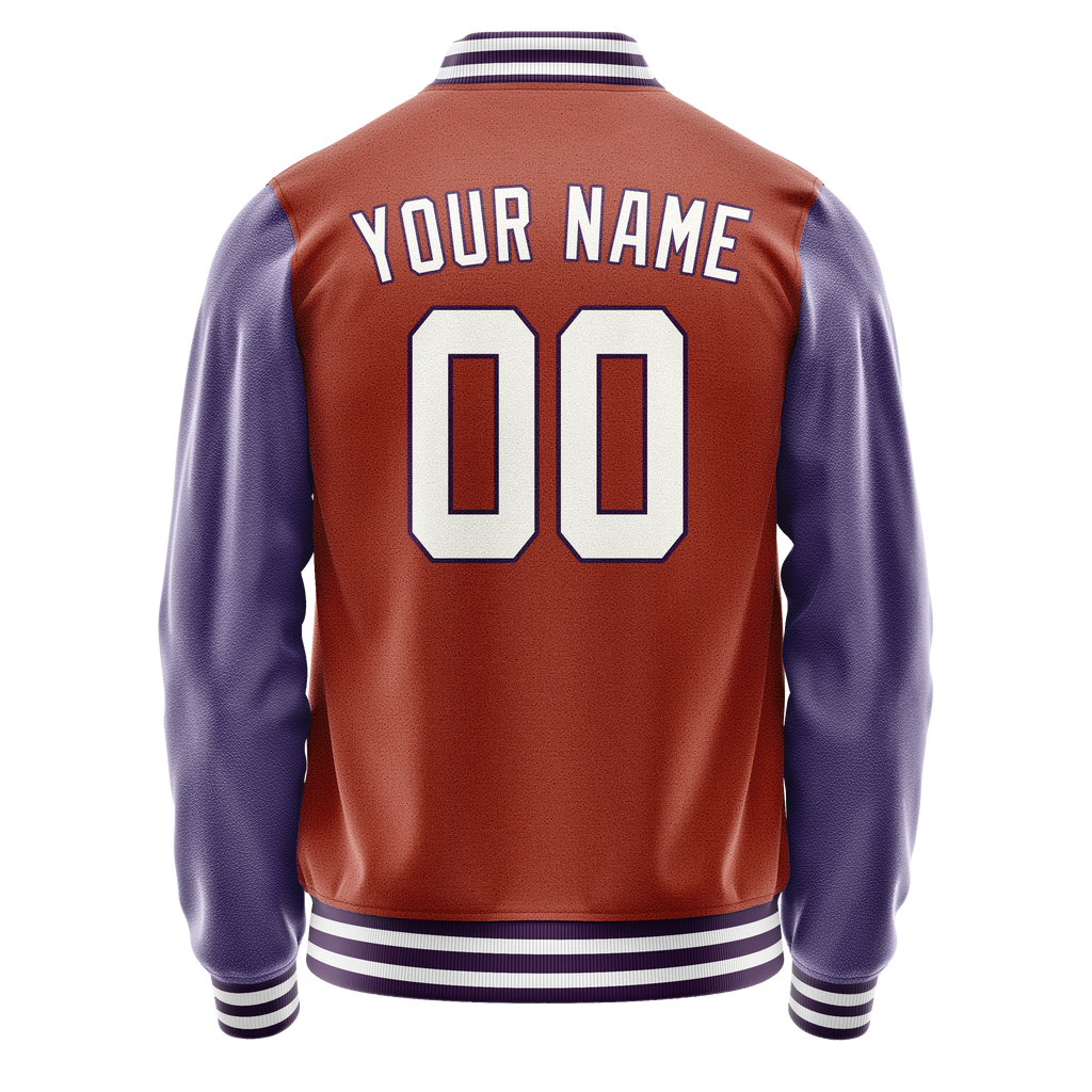 Personalized Coral & Red Purple Solid Color Varsity Letterman Jacket