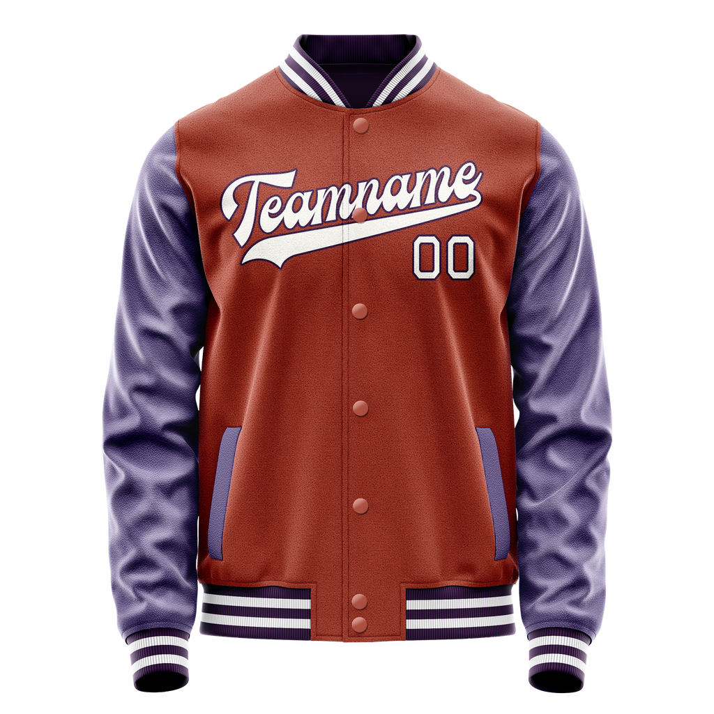 Personalized Coral & Red Purple Solid Color Varsity Letterman Jacket