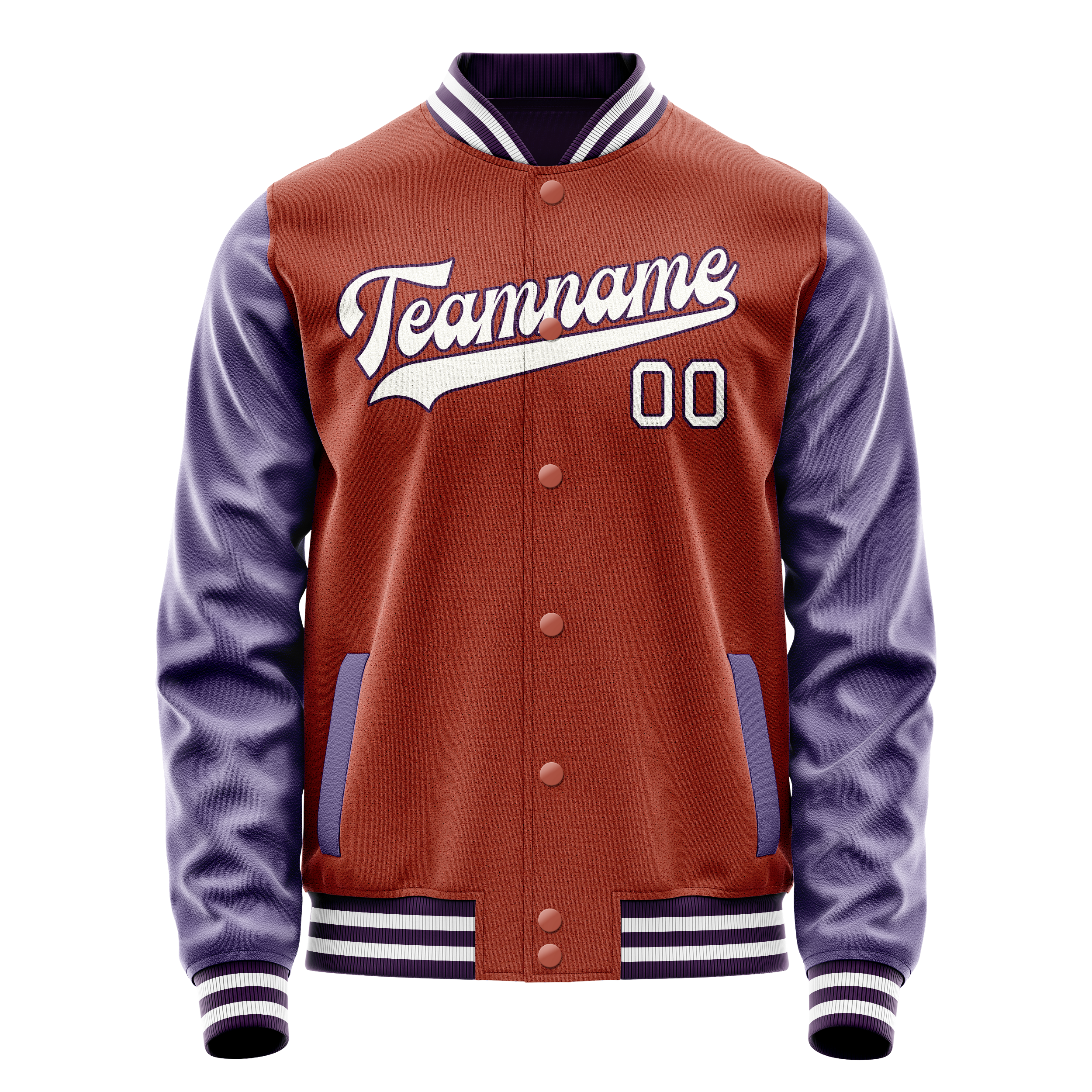 Personalized Coral & Red Purple Solid Color Varsity Letterman Jacket