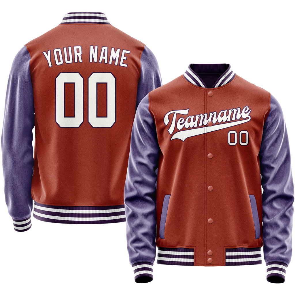 Personalized Coral & Red Purple Solid Color Varsity Letterman Jacket