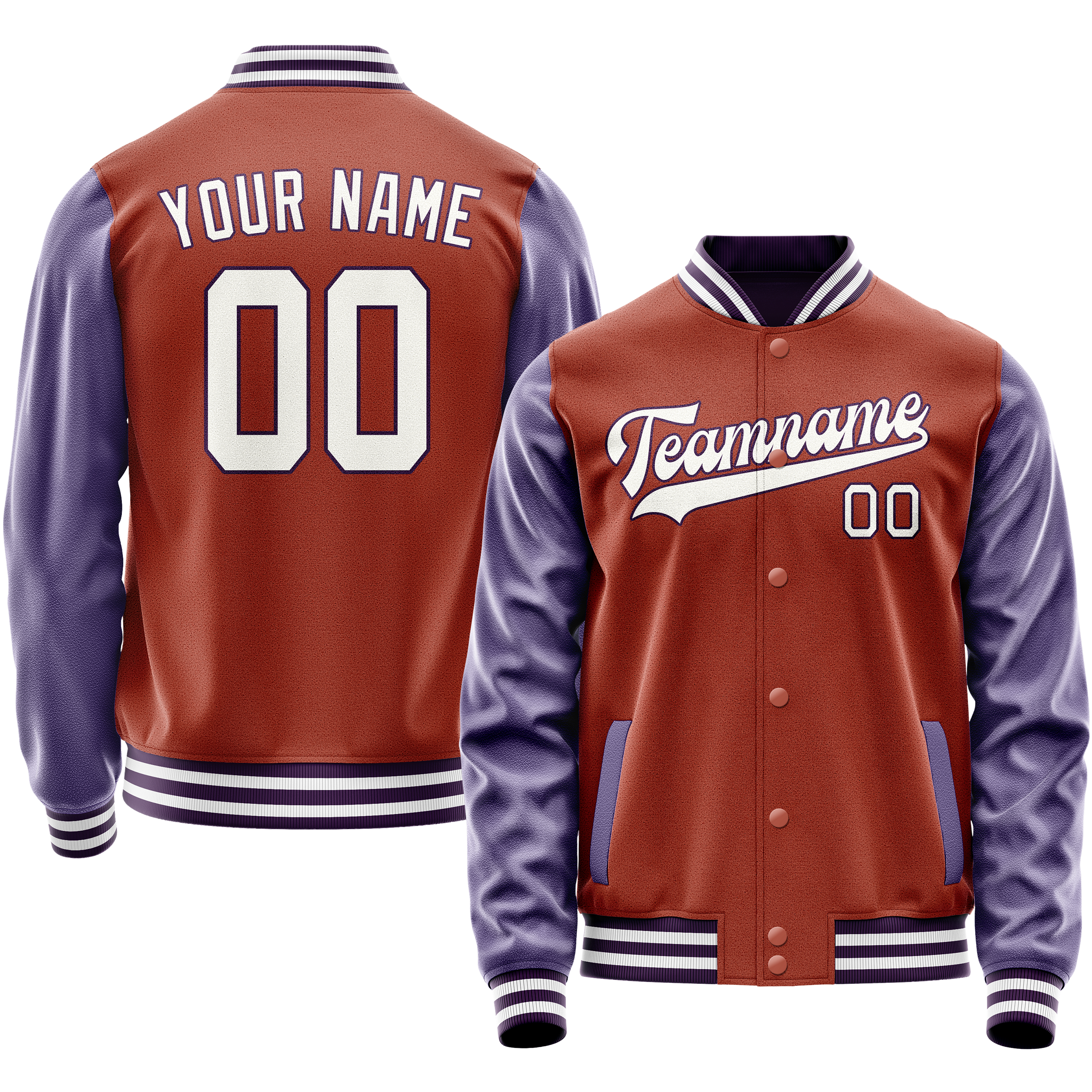 Personalized Coral & Red Purple Solid Color Varsity Letterman Jacket