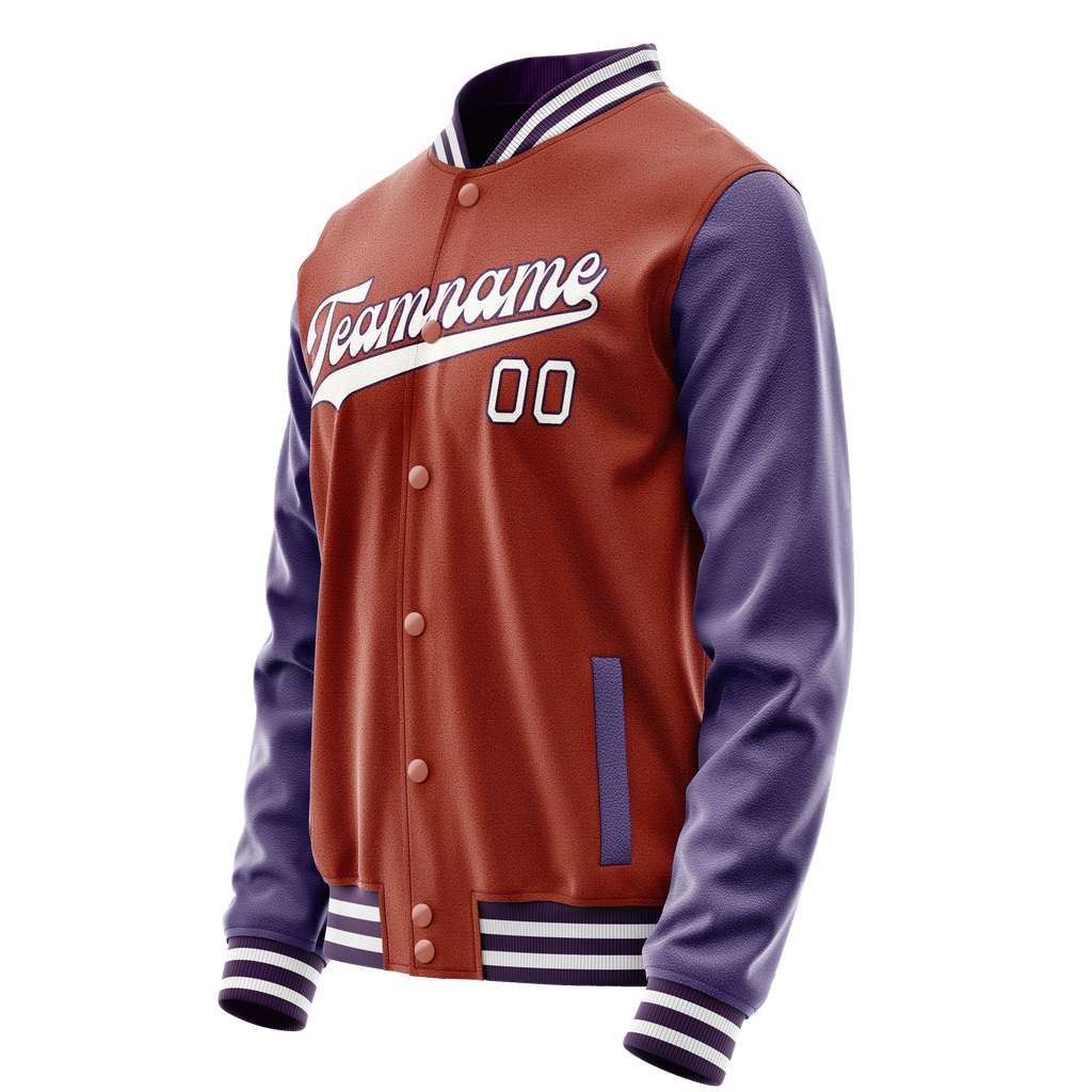 Personalized Coral & Red Purple Solid Color Varsity Letterman Jacket